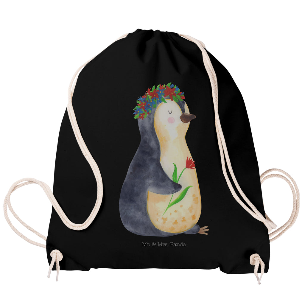 Sportbeutel Pinguin Blumenkranz Turnbeutel, Beutel, Sporttasche, Tasche, Stoffbeutel, Pinguin, Pinguine, Blumenkranz, Universum, Leben, Wünsche, Ziele, Lebensziele, Motivation, Lebenslust, Liebeskummer, Geschenkidee