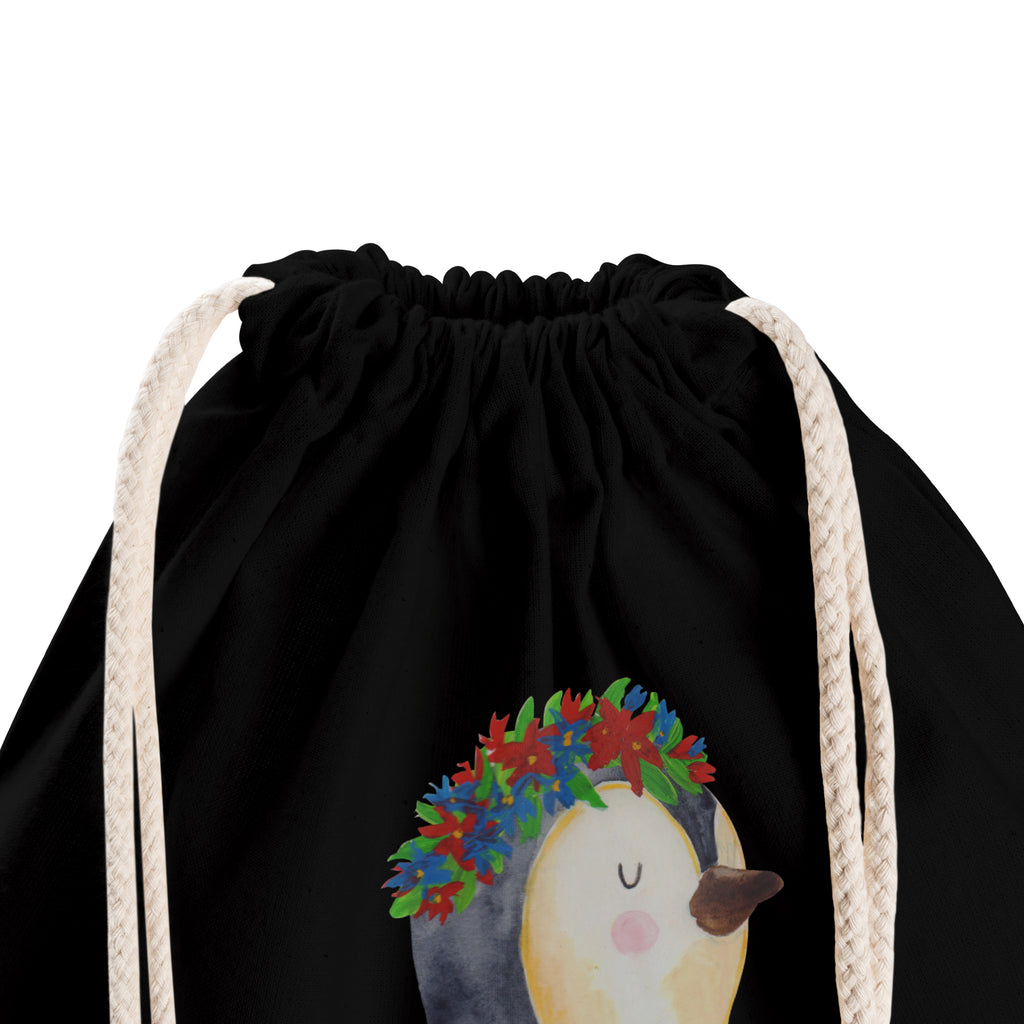 Sportbeutel Pinguin Blumenkranz Turnbeutel, Beutel, Sporttasche, Tasche, Stoffbeutel, Pinguin, Pinguine, Blumenkranz, Universum, Leben, Wünsche, Ziele, Lebensziele, Motivation, Lebenslust, Liebeskummer, Geschenkidee