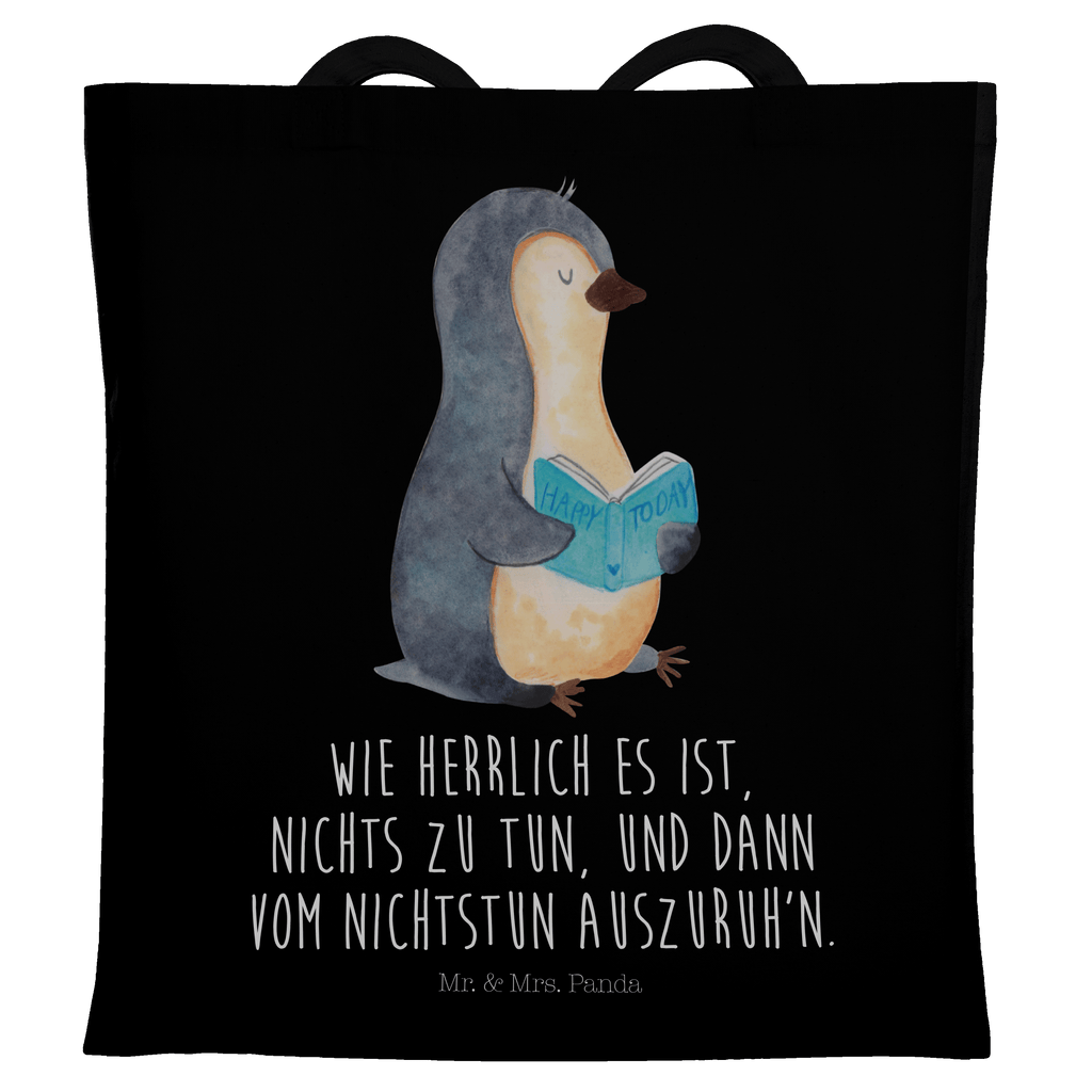 Tragetasche Pinguin Buch Beuteltasche, Beutel, Einkaufstasche, Jutebeutel, Stoffbeutel, Pinguin, Pinguine, Buch, Lesen, Bücherwurm, Nichtstun, Faulenzen, Ferien, Urlaub, Freizeit