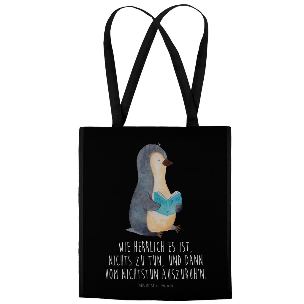 Tragetasche Pinguin Buch Beuteltasche, Beutel, Einkaufstasche, Jutebeutel, Stoffbeutel, Pinguin, Pinguine, Buch, Lesen, Bücherwurm, Nichtstun, Faulenzen, Ferien, Urlaub, Freizeit