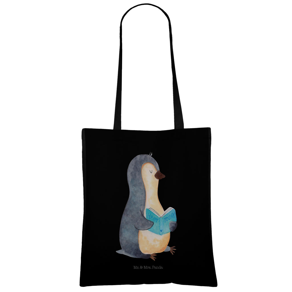 Tragetasche Pinguin Buch Beuteltasche, Beutel, Einkaufstasche, Jutebeutel, Stoffbeutel, Pinguin, Pinguine, Buch, Lesen, Bücherwurm, Nichtstun, Faulenzen, Ferien, Urlaub, Freizeit