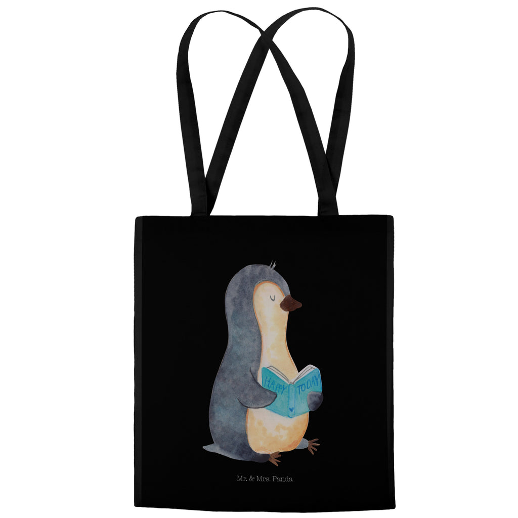 Tragetasche Pinguin Buch Beuteltasche, Beutel, Einkaufstasche, Jutebeutel, Stoffbeutel, Pinguin, Pinguine, Buch, Lesen, Bücherwurm, Nichtstun, Faulenzen, Ferien, Urlaub, Freizeit
