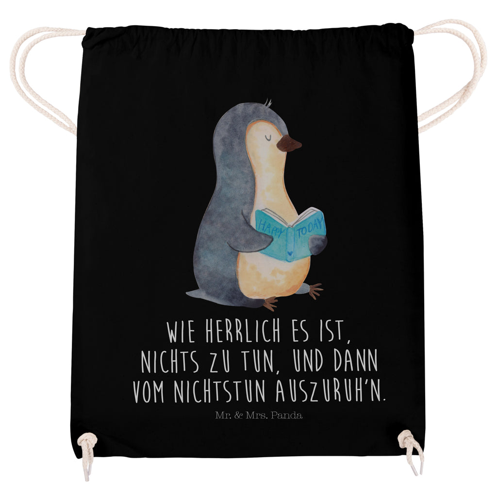 Sportbeutel Pinguin Buch Turnbeutel, Beutel, Sporttasche, Tasche, Stoffbeutel, Pinguin, Pinguine, Buch, Lesen, Bücherwurm, Nichtstun, Faulenzen, Ferien, Urlaub, Freizeit