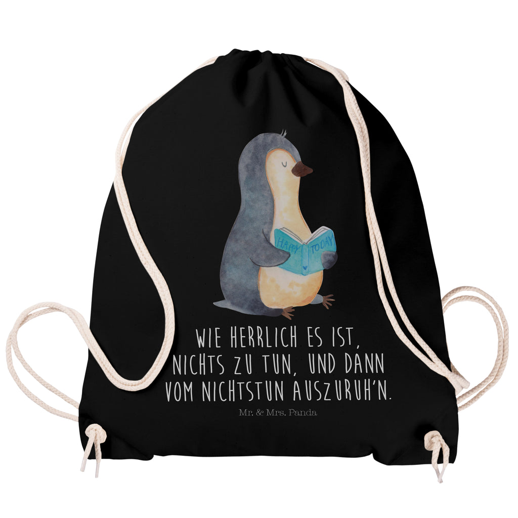 Sportbeutel Pinguin Buch Turnbeutel, Beutel, Sporttasche, Tasche, Stoffbeutel, Pinguin, Pinguine, Buch, Lesen, Bücherwurm, Nichtstun, Faulenzen, Ferien, Urlaub, Freizeit