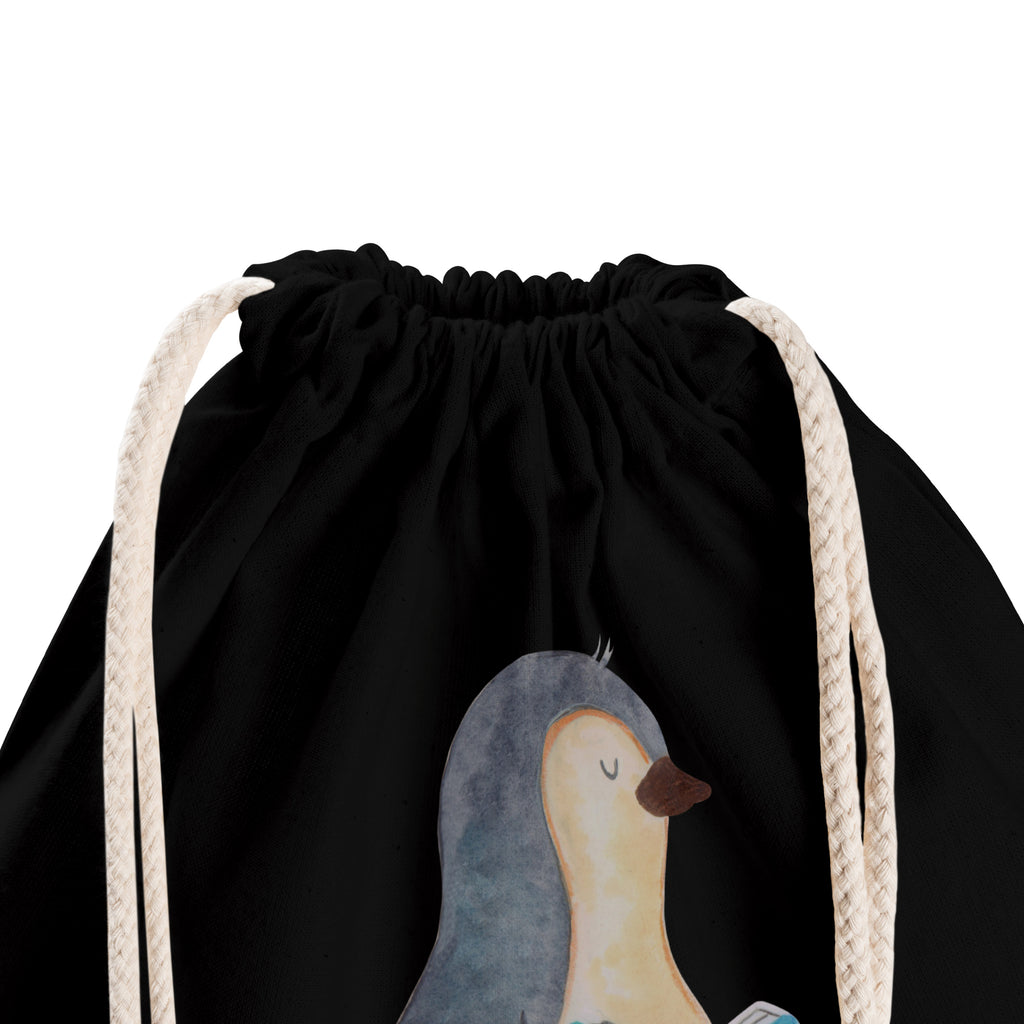 Sportbeutel Pinguin Buch Turnbeutel, Beutel, Sporttasche, Tasche, Stoffbeutel, Pinguin, Pinguine, Buch, Lesen, Bücherwurm, Nichtstun, Faulenzen, Ferien, Urlaub, Freizeit