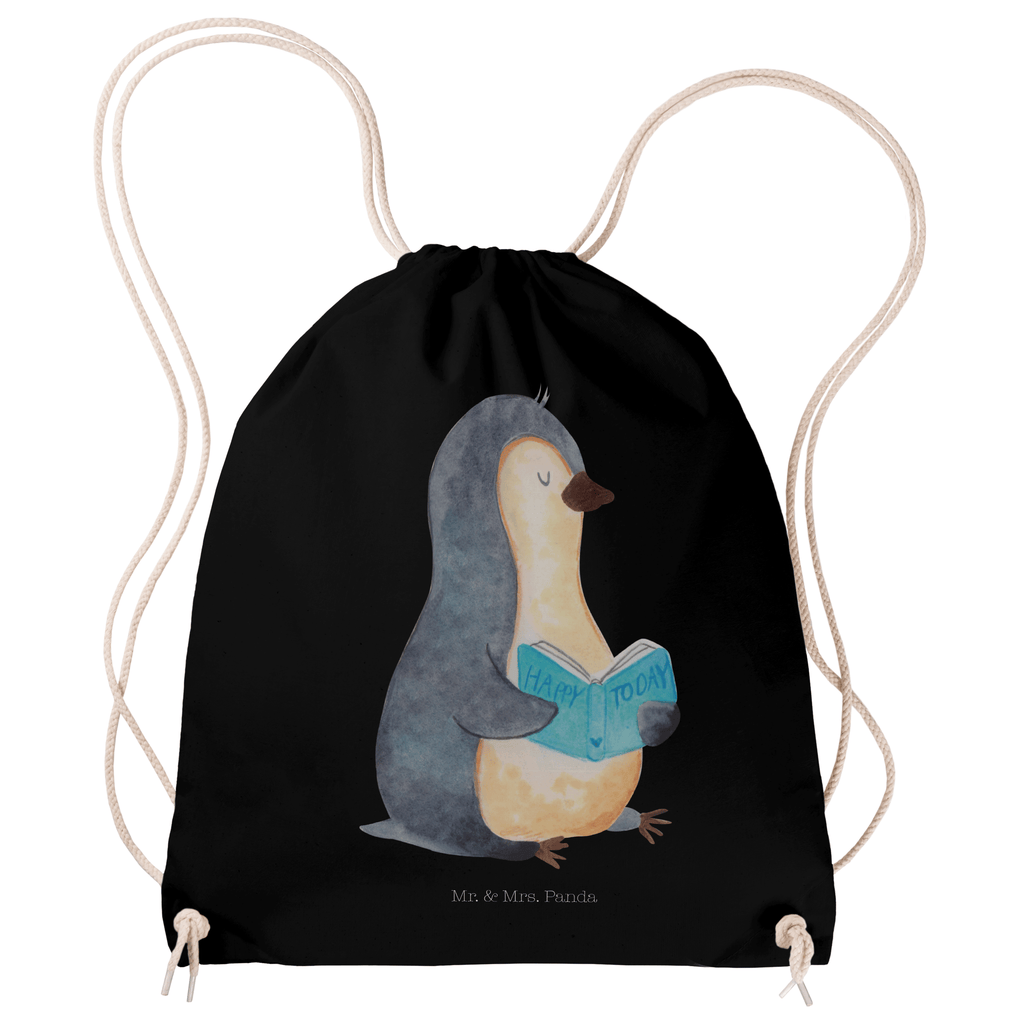 Sportbeutel Pinguin Buch Turnbeutel, Beutel, Sporttasche, Tasche, Stoffbeutel, Pinguin, Pinguine, Buch, Lesen, Bücherwurm, Nichtstun, Faulenzen, Ferien, Urlaub, Freizeit
