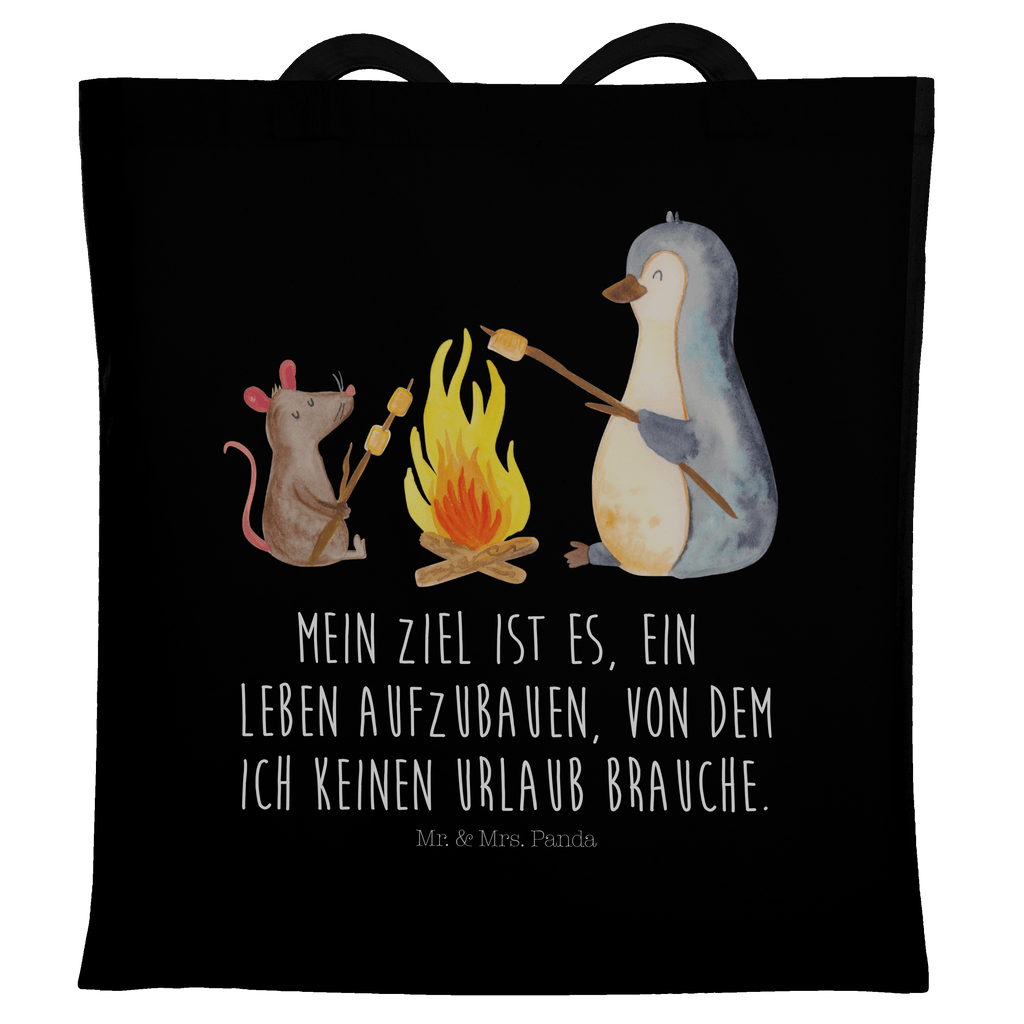 Tragetasche Pinguin Lagerfeuer Beuteltasche, Beutel, Einkaufstasche, Jutebeutel, Stoffbeutel, Pinguin, Maus, Pinguine, Lagerfeuer, Leben, Arbeit, Job, Motivation, Büro, Büroalltag, Lebensspruch, Lebensmotivation, Neustart, Liebe, grillen, Feuer, Marshmallows