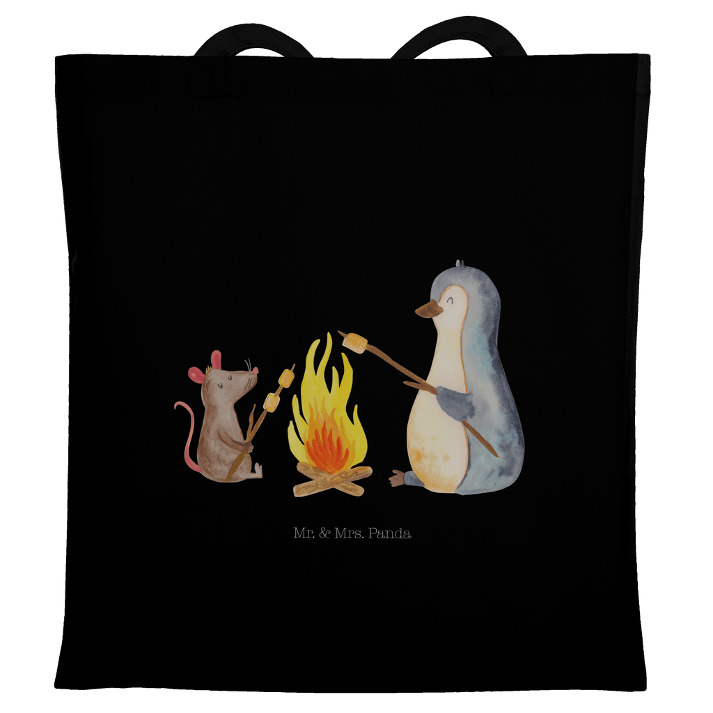 Tragetasche Pinguin Lagerfeuer Beuteltasche, Beutel, Einkaufstasche, Jutebeutel, Stoffbeutel, Pinguin, Maus, Pinguine, Lagerfeuer, Leben, Arbeit, Job, Motivation, Büro, Büroalltag, Lebensspruch, Lebensmotivation, Neustart, Liebe, grillen, Feuer, Marshmallows