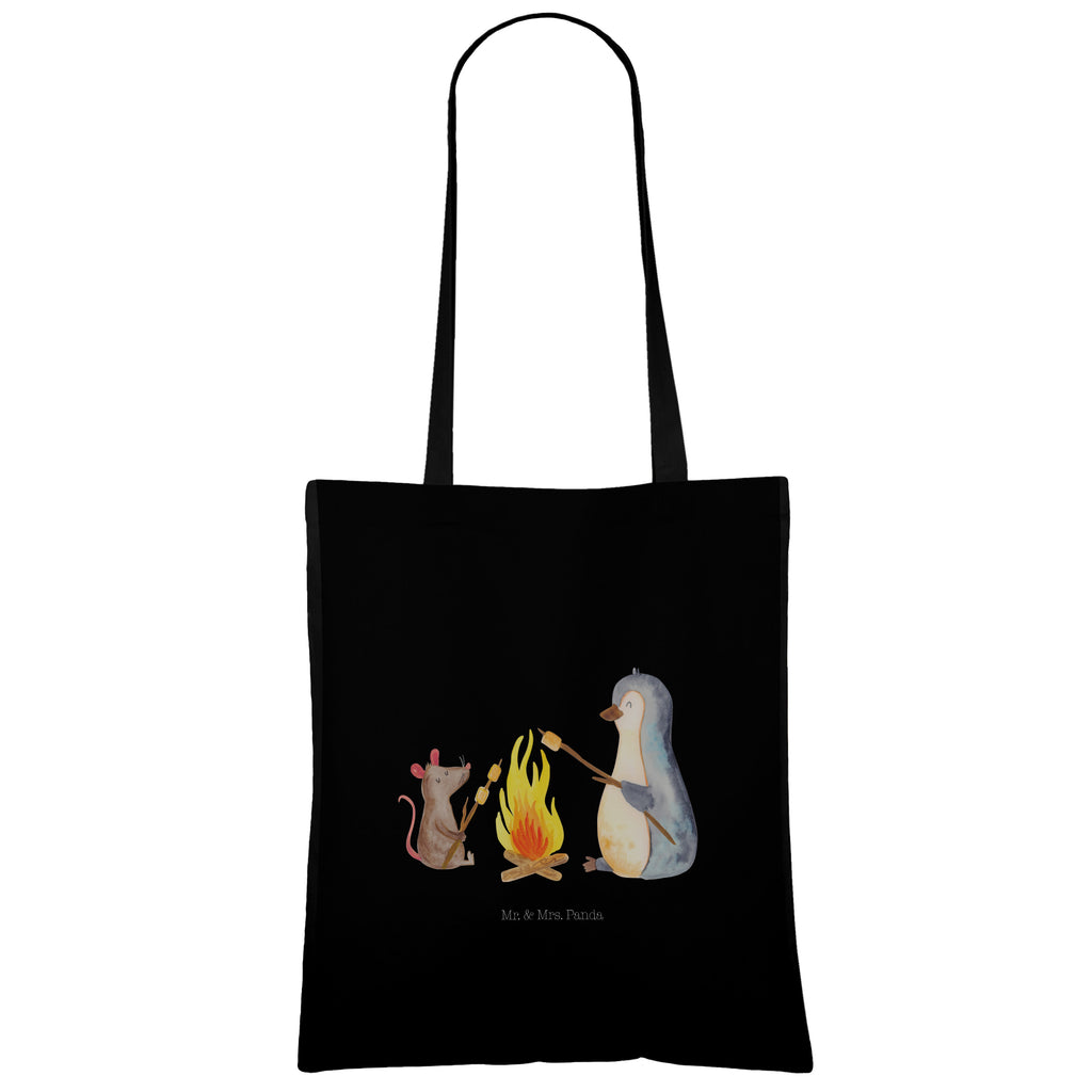 Tragetasche Pinguin Lagerfeuer Beuteltasche, Beutel, Einkaufstasche, Jutebeutel, Stoffbeutel, Pinguin, Maus, Pinguine, Lagerfeuer, Leben, Arbeit, Job, Motivation, Büro, Büroalltag, Lebensspruch, Lebensmotivation, Neustart, Liebe, grillen, Feuer, Marshmallows