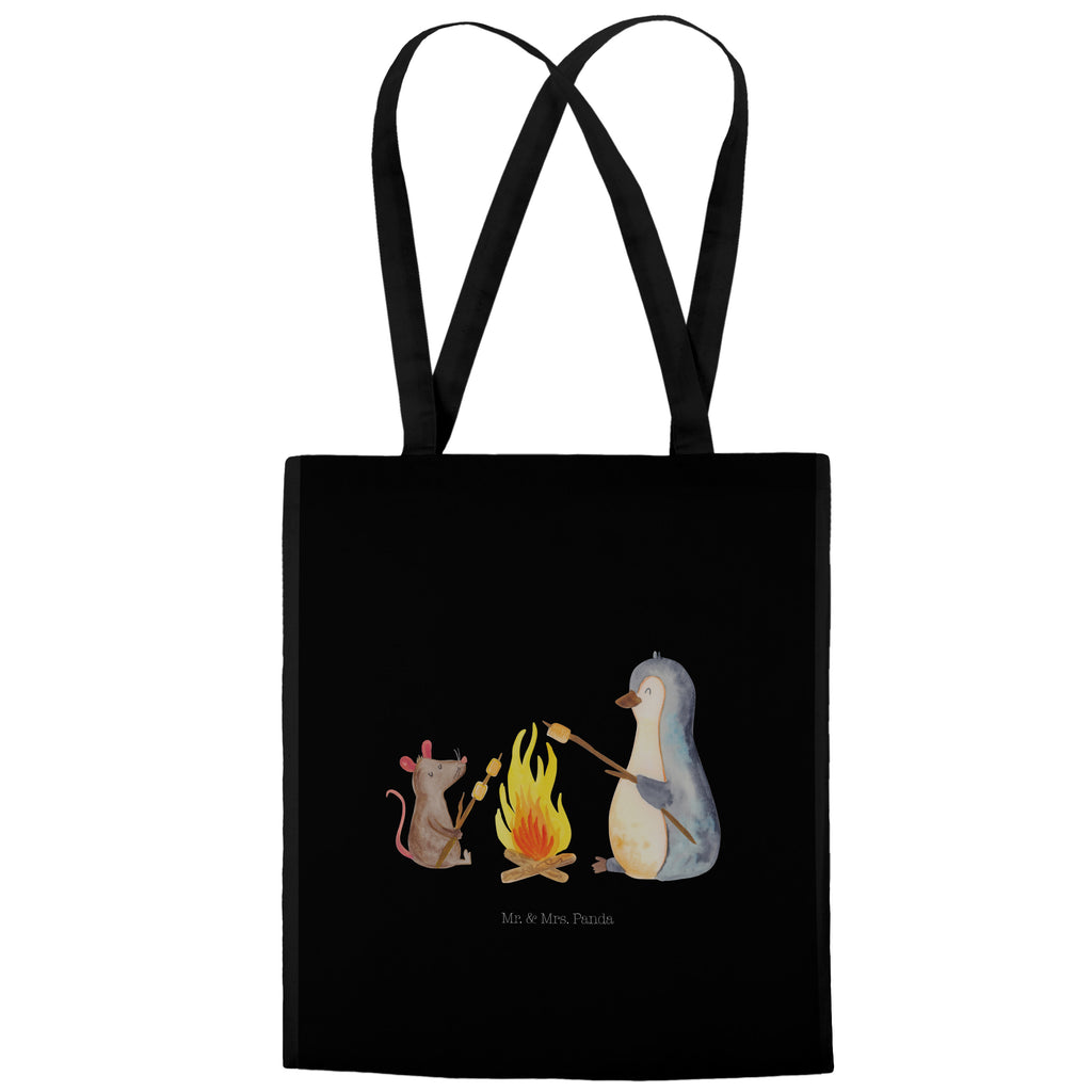 Tragetasche Pinguin Lagerfeuer Beuteltasche, Beutel, Einkaufstasche, Jutebeutel, Stoffbeutel, Pinguin, Maus, Pinguine, Lagerfeuer, Leben, Arbeit, Job, Motivation, Büro, Büroalltag, Lebensspruch, Lebensmotivation, Neustart, Liebe, grillen, Feuer, Marshmallows
