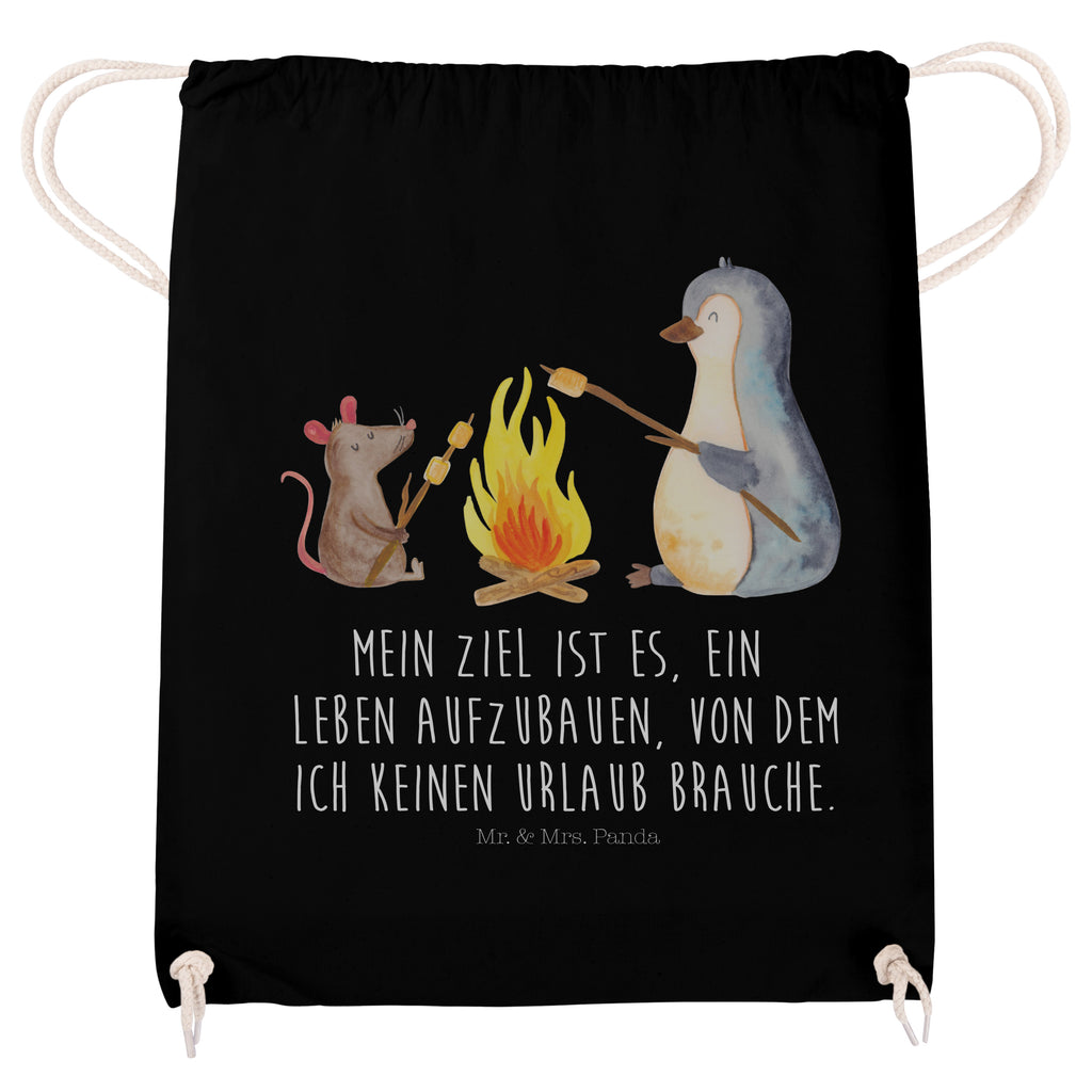 Sportbeutel Pinguin Lagerfeuer Turnbeutel, Beutel, Sporttasche, Tasche, Stoffbeutel, Pinguin, Maus, Pinguine, Lagerfeuer, Leben, Arbeit, Job, Motivation, Büro, Büroalltag, Lebensspruch, Lebensmotivation, Neustart, Liebe, grillen, Feuer, Marshmallows