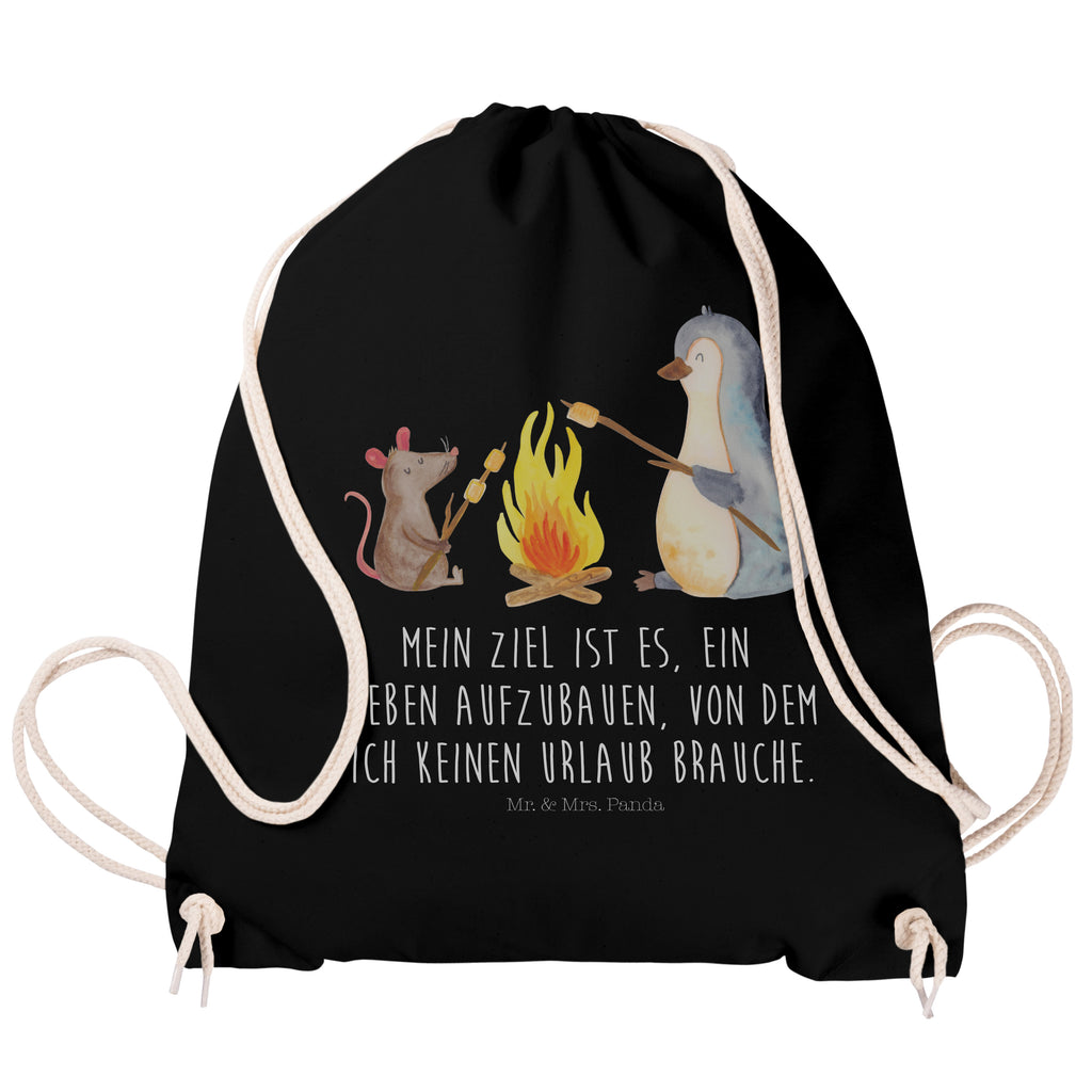 Sportbeutel Pinguin Lagerfeuer Turnbeutel, Beutel, Sporttasche, Tasche, Stoffbeutel, Pinguin, Maus, Pinguine, Lagerfeuer, Leben, Arbeit, Job, Motivation, Büro, Büroalltag, Lebensspruch, Lebensmotivation, Neustart, Liebe, grillen, Feuer, Marshmallows