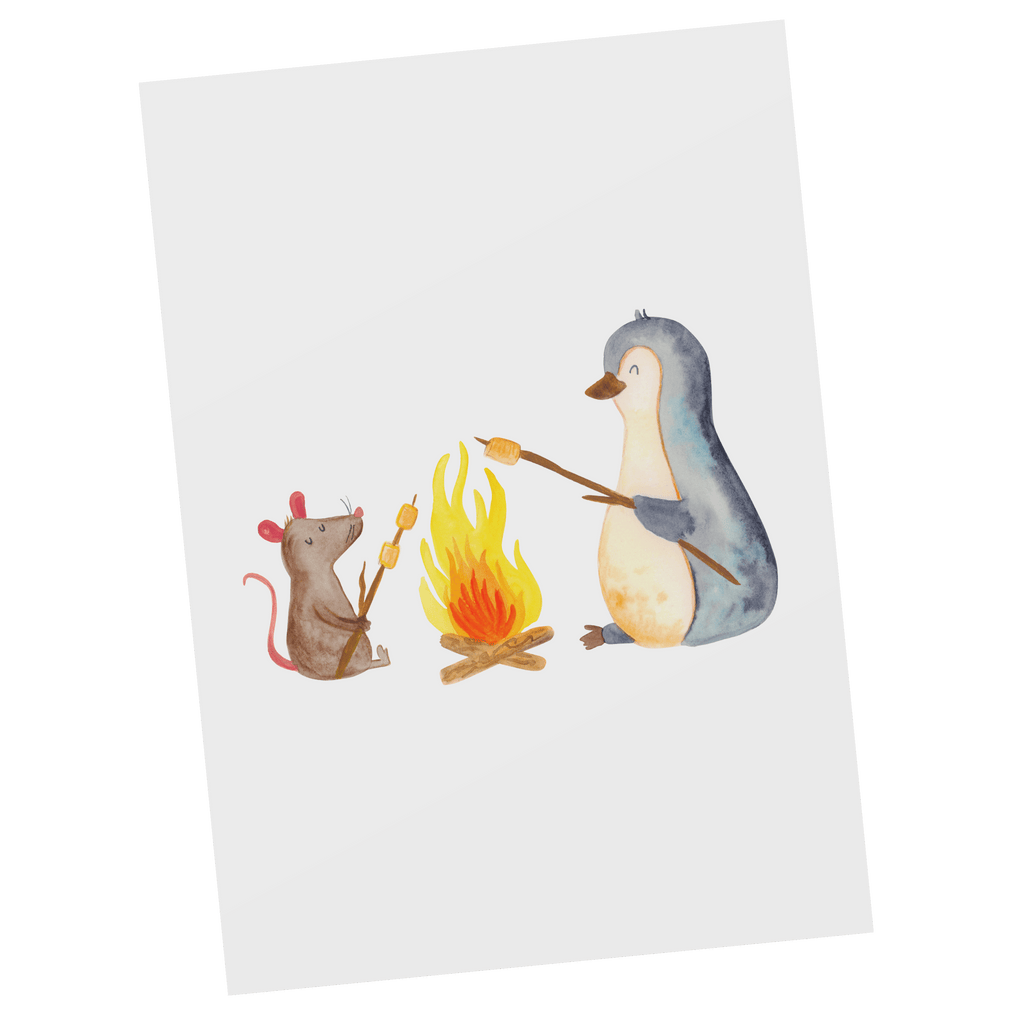 Postkarte Pinguin Lagerfeuer Geschenkkarte, Grußkarte, Karte, Einladung, Ansichtskarte, Geburtstagskarte, Einladungskarte, Pinguin, Maus, Pinguine, Lagerfeuer, Leben, Arbeit, Job, Motivation, Büro, Büroalltag, Lebensspruch, Lebensmotivation, Neustart, Liebe, grillen, Feuer, Marshmallows