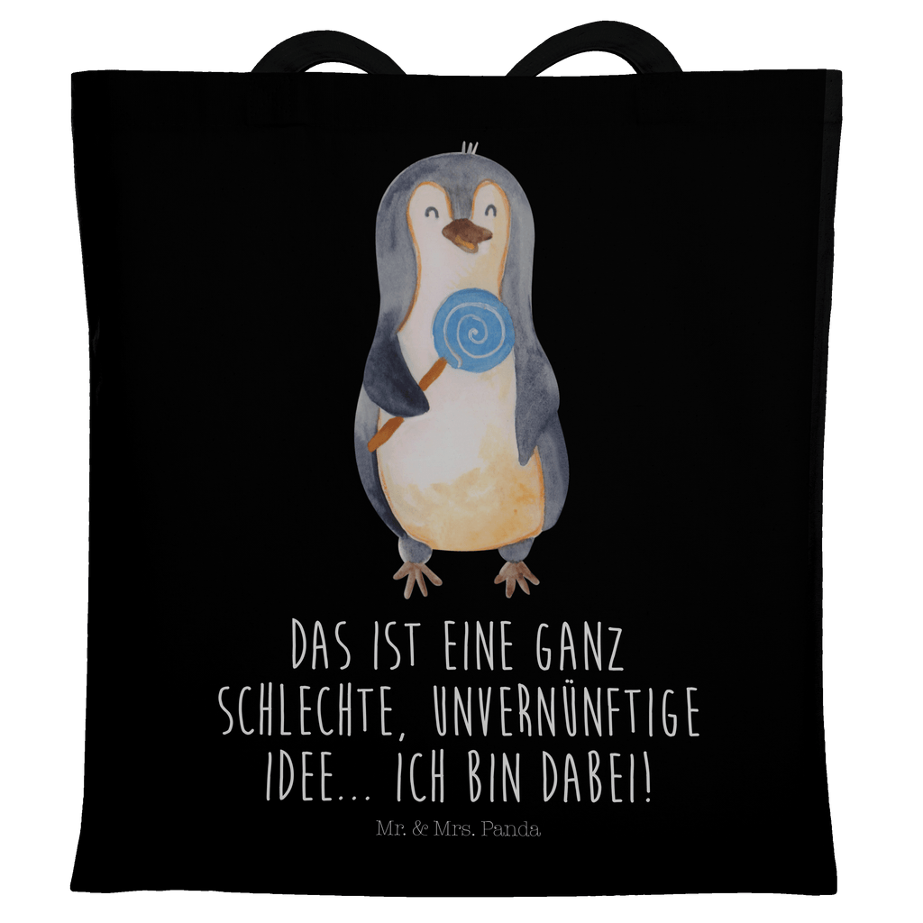 Tragetasche Pinguin Lolli Beuteltasche, Beutel, Einkaufstasche, Jutebeutel, Stoffbeutel, Pinguin, Pinguine, Lolli, Süßigkeiten, Blödsinn, Spruch, Rebell, Gauner, Ganove, Rabauke