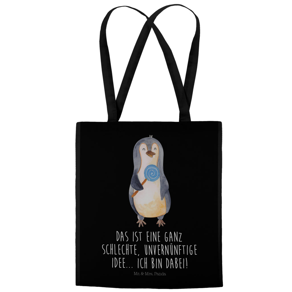 Tragetasche Pinguin Lolli Beuteltasche, Beutel, Einkaufstasche, Jutebeutel, Stoffbeutel, Pinguin, Pinguine, Lolli, Süßigkeiten, Blödsinn, Spruch, Rebell, Gauner, Ganove, Rabauke