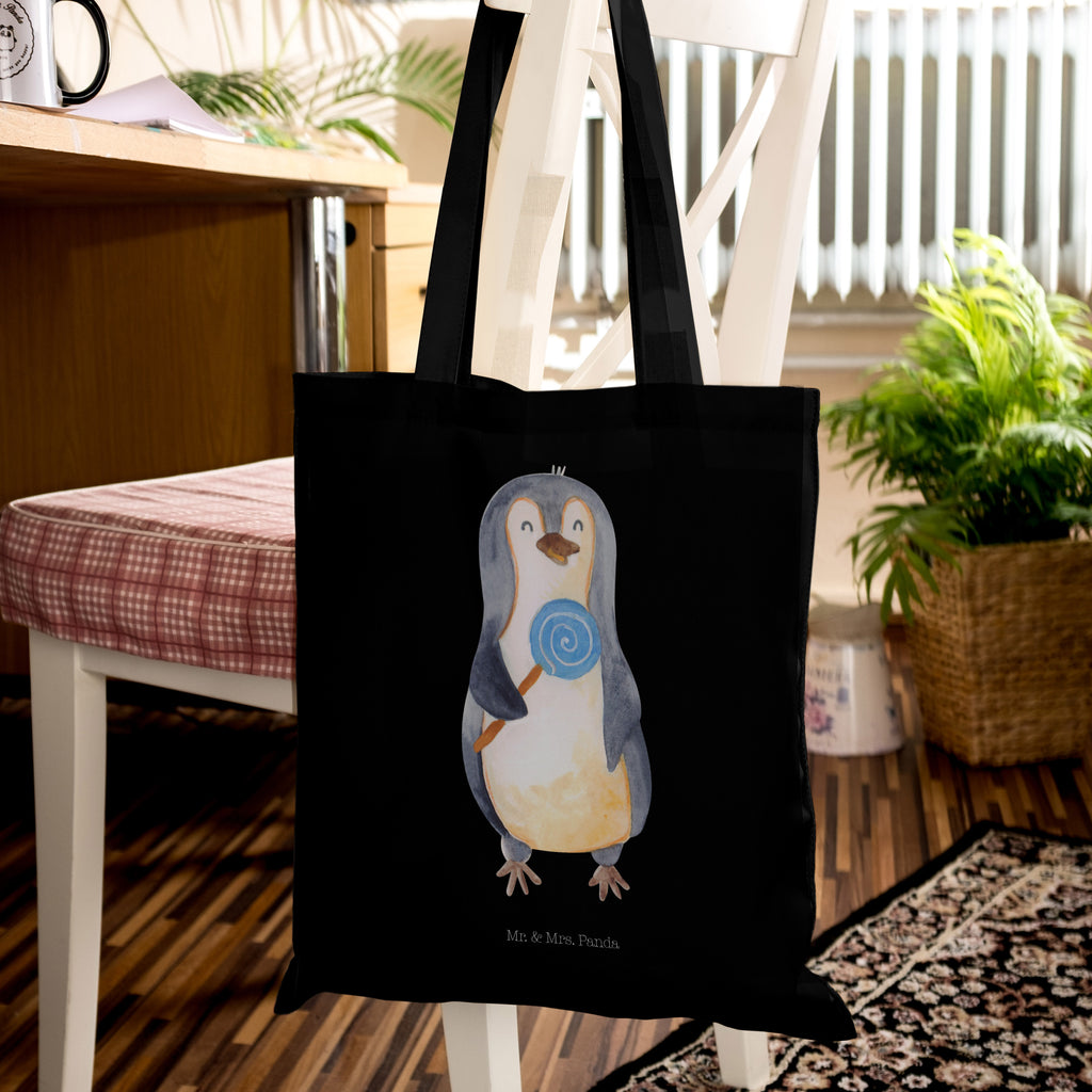 Tragetasche Pinguin Lolli Beuteltasche, Beutel, Einkaufstasche, Jutebeutel, Stoffbeutel, Pinguin, Pinguine, Lolli, Süßigkeiten, Blödsinn, Spruch, Rebell, Gauner, Ganove, Rabauke