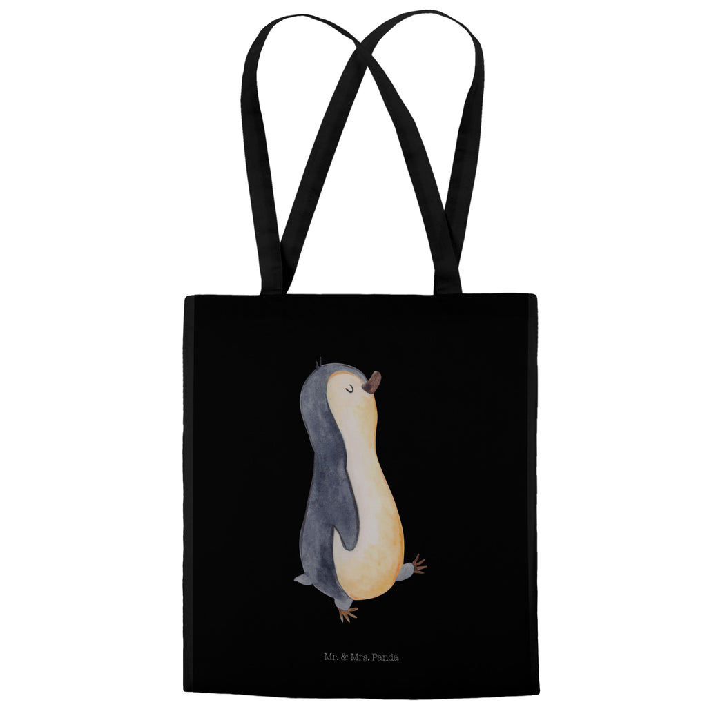 Tragetasche Pinguin marschierend Beuteltasche, Beutel, Einkaufstasche, Jutebeutel, Stoffbeutel, Pinguin, Pinguine, Frühaufsteher, Langschläfer, Bruder, Schwester, Familie