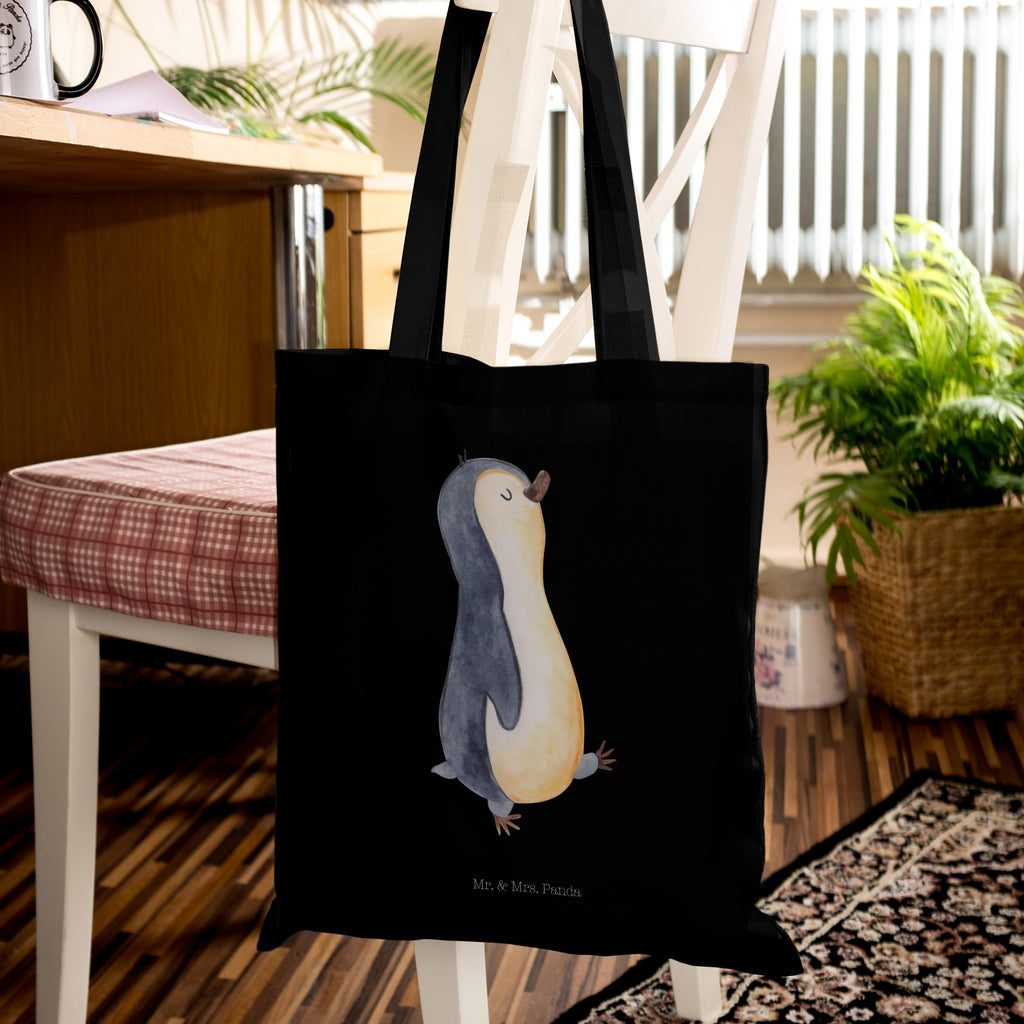 Tragetasche Pinguin marschierend Beuteltasche, Beutel, Einkaufstasche, Jutebeutel, Stoffbeutel, Pinguin, Pinguine, Frühaufsteher, Langschläfer, Bruder, Schwester, Familie
