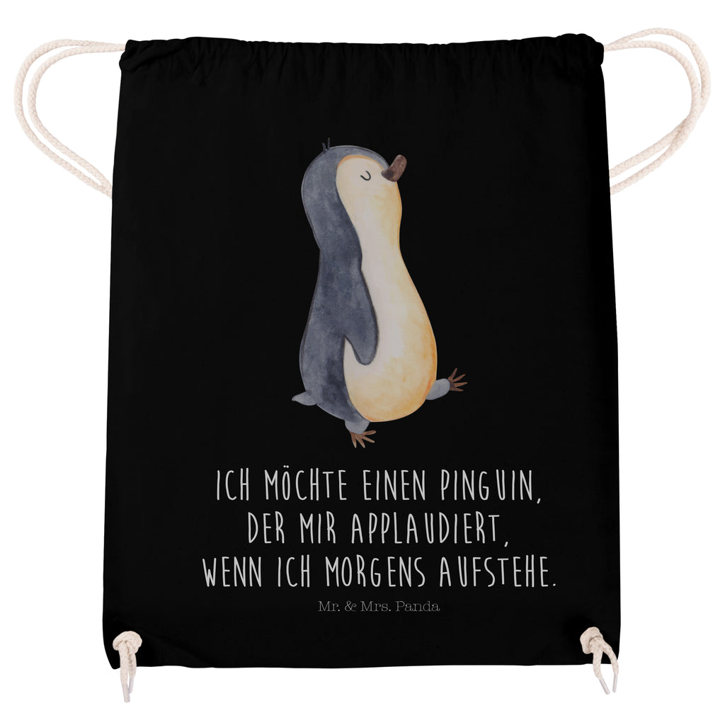 Sportbeutel Pinguin marschierend Turnbeutel, Beutel, Sporttasche, Tasche, Stoffbeutel, Pinguin, Pinguine, Frühaufsteher, Langschläfer, Bruder, Schwester, Familie