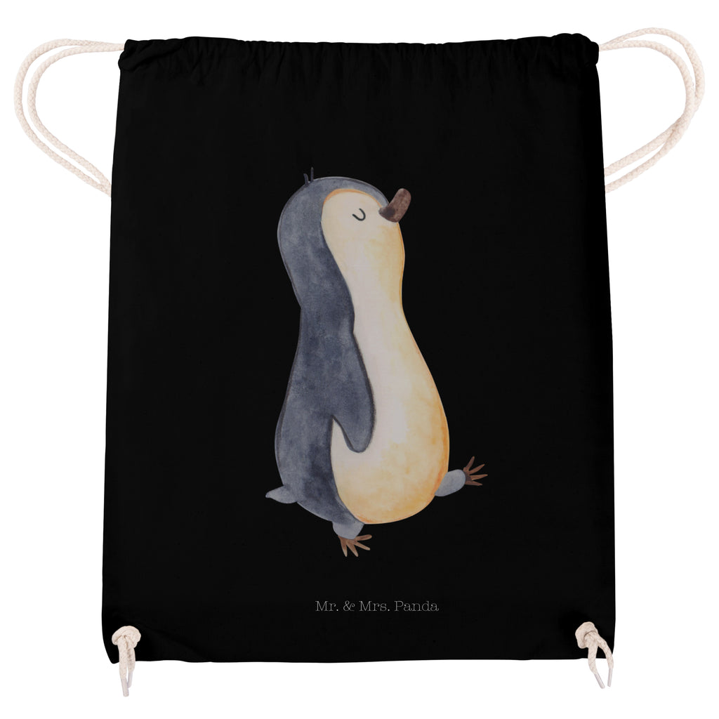 Sportbeutel Pinguin marschierend Turnbeutel, Beutel, Sporttasche, Tasche, Stoffbeutel, Pinguin, Pinguine, Frühaufsteher, Langschläfer, Bruder, Schwester, Familie