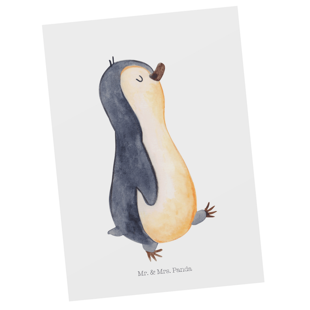 Postkarte Pinguin marschierend Geschenkkarte, Grußkarte, Karte, Einladung, Ansichtskarte, Geburtstagskarte, Einladungskarte, Pinguin, Pinguine, Frühaufsteher, Langschläfer, Bruder, Schwester, Familie