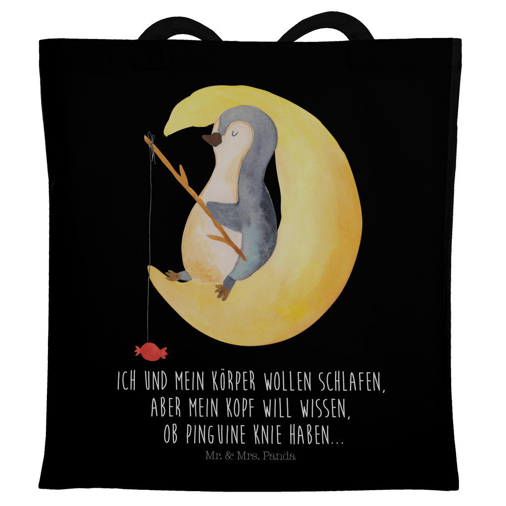 Tragetasche Pinguin Mond Beuteltasche, Beutel, Einkaufstasche, Jutebeutel, Stoffbeutel, Pinguin, Pinguine, Spruch, schlafen, Nachtruhe, Einschlafen, Schlafzimmer, Schlafstörungen, Gästezimmer
