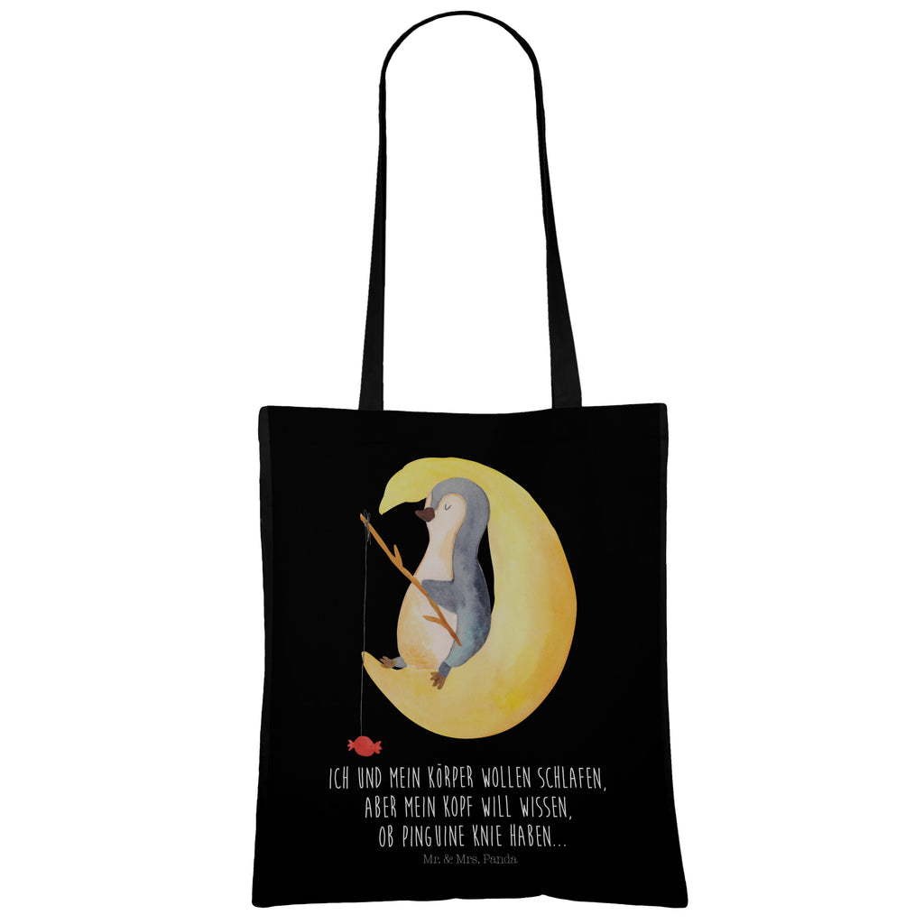 Tragetasche Pinguin Mond Beuteltasche, Beutel, Einkaufstasche, Jutebeutel, Stoffbeutel, Pinguin, Pinguine, Spruch, schlafen, Nachtruhe, Einschlafen, Schlafzimmer, Schlafstörungen, Gästezimmer