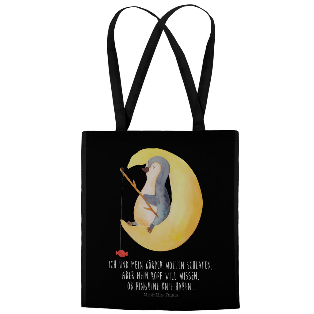 Tragetasche Pinguin Mond Beuteltasche, Beutel, Einkaufstasche, Jutebeutel, Stoffbeutel, Pinguin, Pinguine, Spruch, schlafen, Nachtruhe, Einschlafen, Schlafzimmer, Schlafstörungen, Gästezimmer