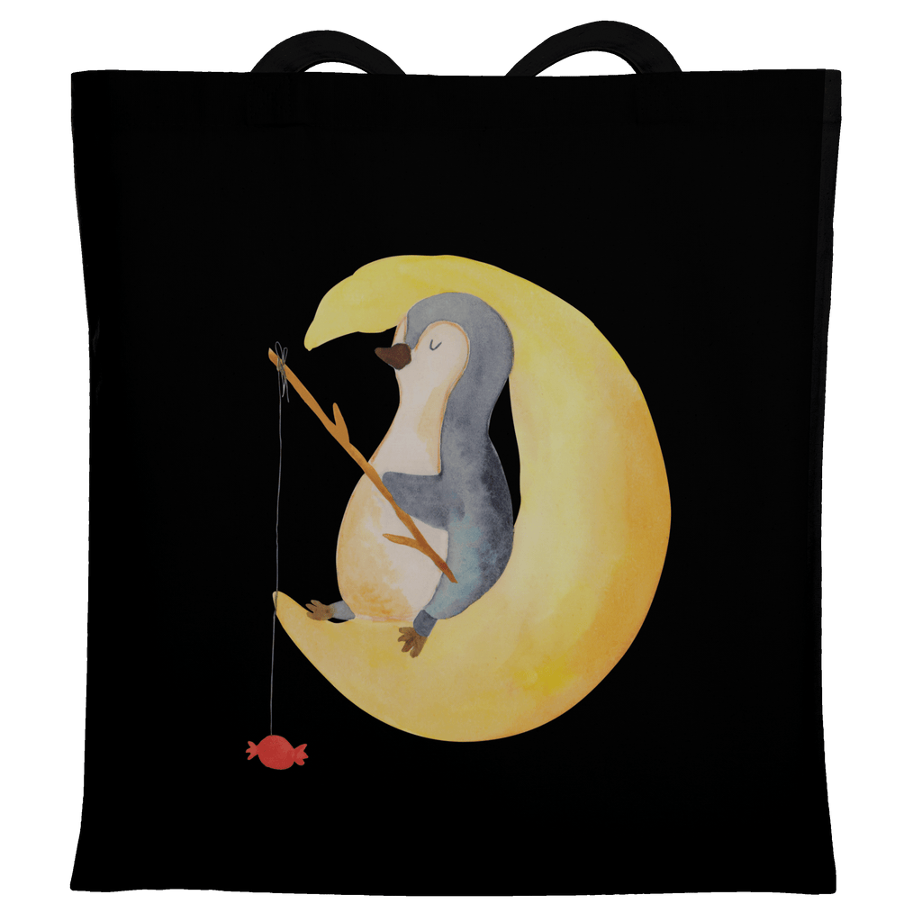 Tragetasche Pinguin Mond Beuteltasche, Beutel, Einkaufstasche, Jutebeutel, Stoffbeutel, Pinguin, Pinguine, Spruch, schlafen, Nachtruhe, Einschlafen, Schlafzimmer, Schlafstörungen, Gästezimmer