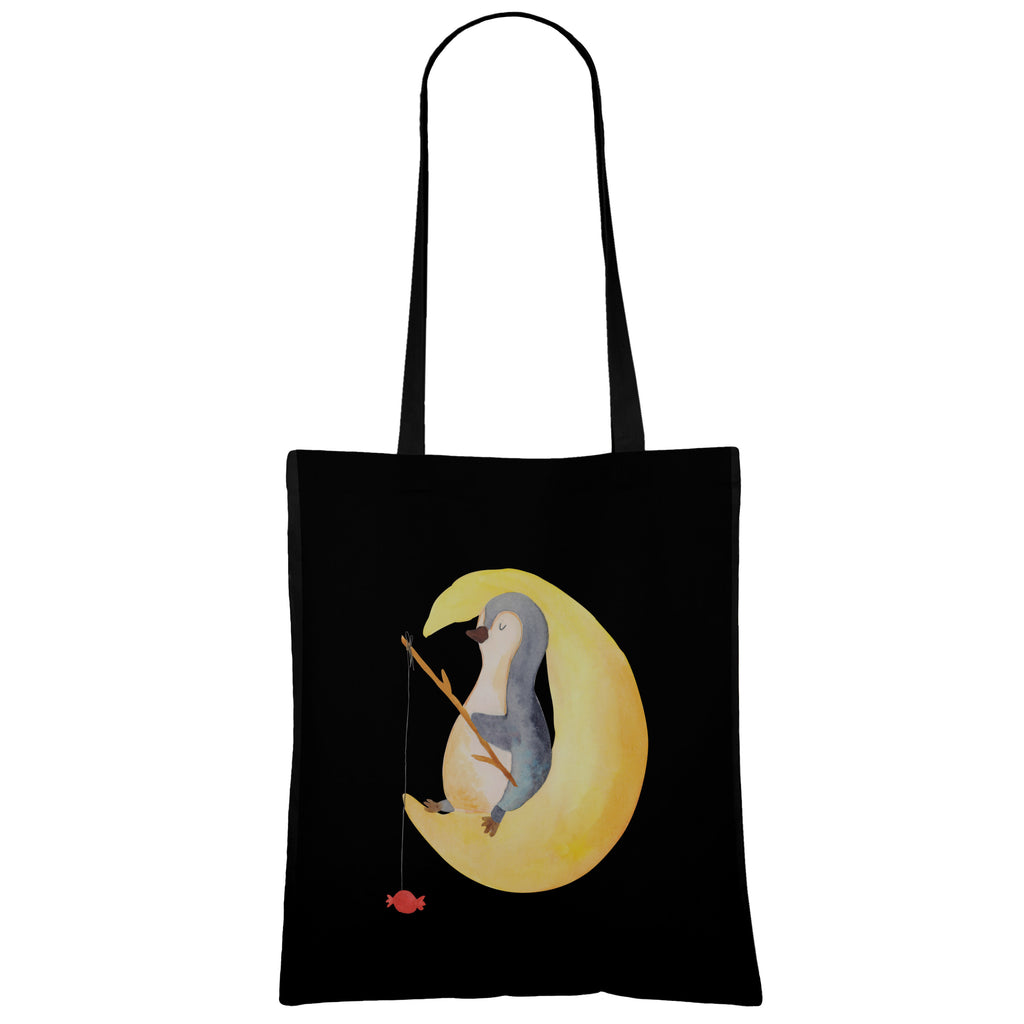 Tragetasche Pinguin Mond Beuteltasche, Beutel, Einkaufstasche, Jutebeutel, Stoffbeutel, Pinguin, Pinguine, Spruch, schlafen, Nachtruhe, Einschlafen, Schlafzimmer, Schlafstörungen, Gästezimmer