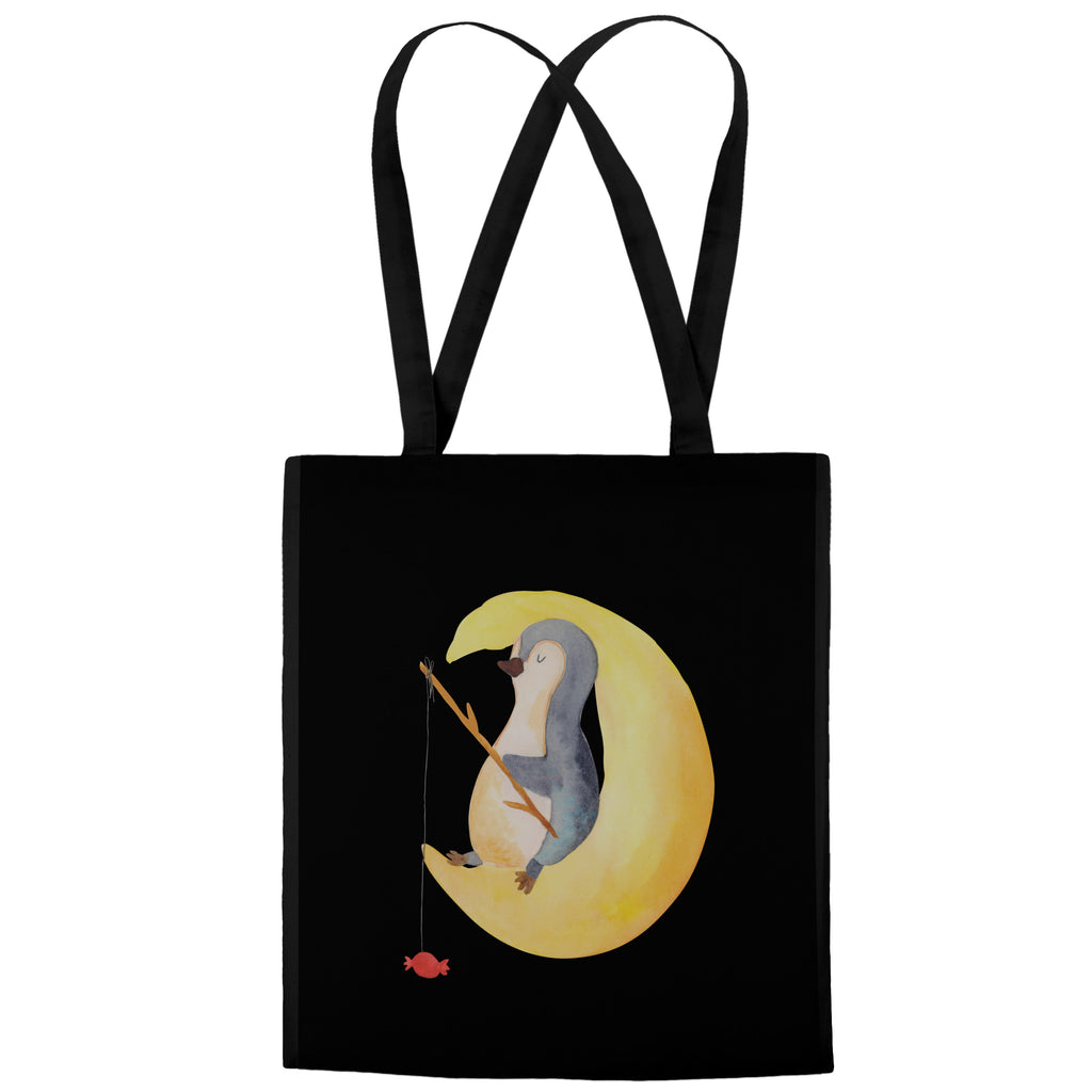 Tragetasche Pinguin Mond Beuteltasche, Beutel, Einkaufstasche, Jutebeutel, Stoffbeutel, Pinguin, Pinguine, Spruch, schlafen, Nachtruhe, Einschlafen, Schlafzimmer, Schlafstörungen, Gästezimmer