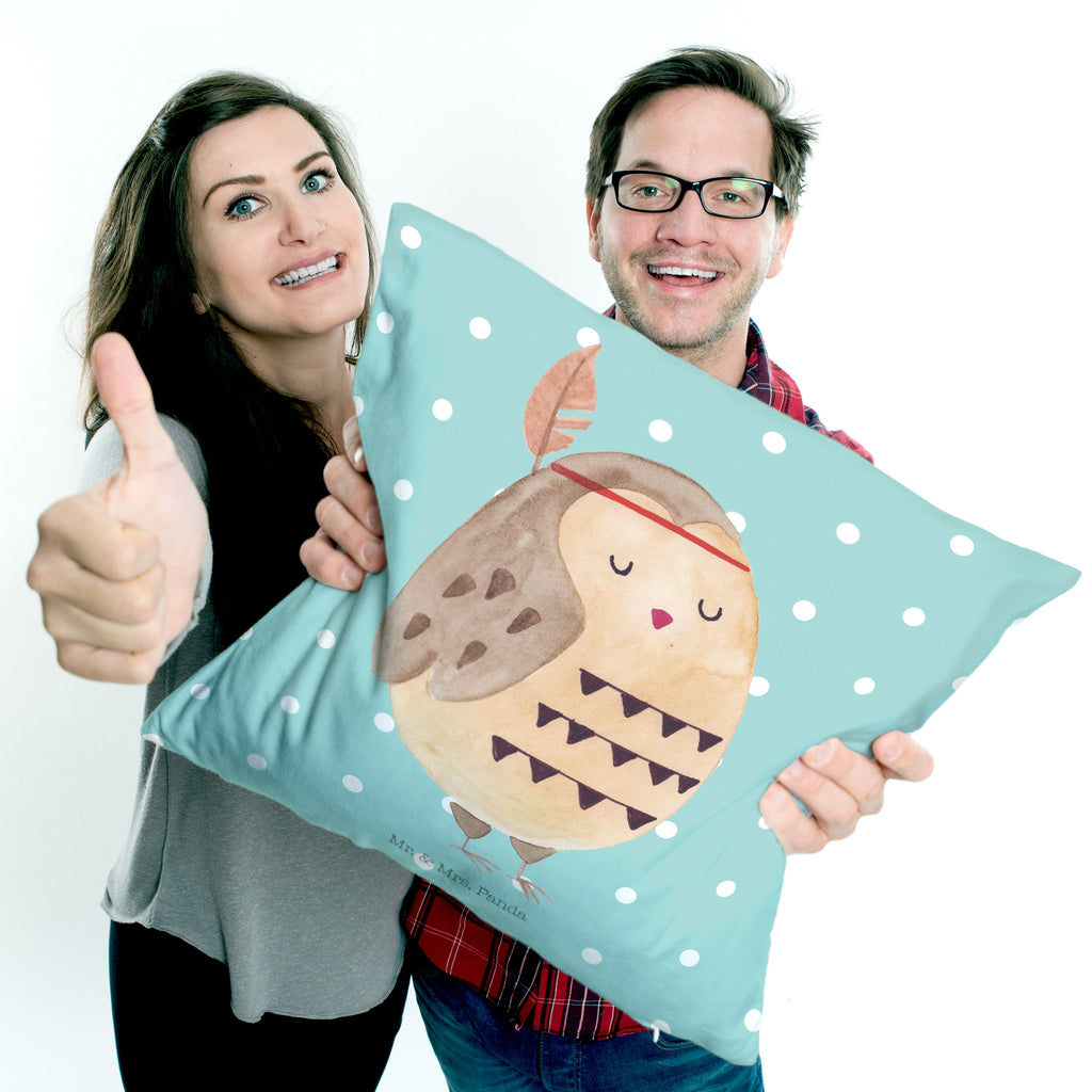 40x40 Kissen Eule Federschmuck Kissenhülle, Kopfkissen, Sofakissen, Dekokissen, Motivkissen, Eule, Eule Deko, Owl, Das Leben ist ein Abenteuer, Reisespruch, Federschmuck, Dekoration