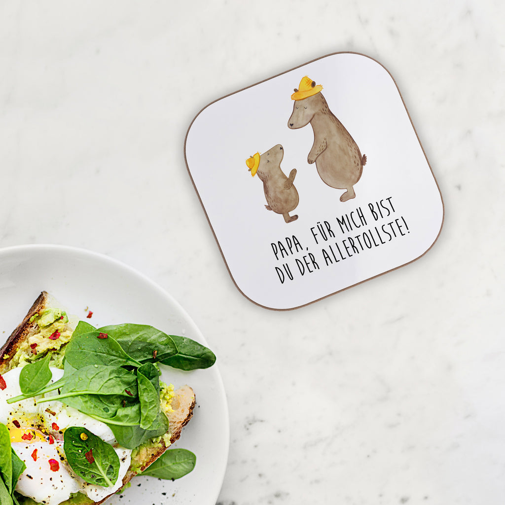 Quadratische Untersetzer Bären mit Hut Bierdeckel, Glasuntersetzer, Untersetzer Gläser, Getränkeuntersetzer, Familie, Vatertag, Muttertag, Bruder, Schwester, Mama, Papa, Oma, Opa, Bär, Bären, Vater, Papi, Paps, Dad, Daddy, Lieblingsmensch, Sohn, Söhne, Kind, Kinder, Vater-Sohn, Family, Vorbild