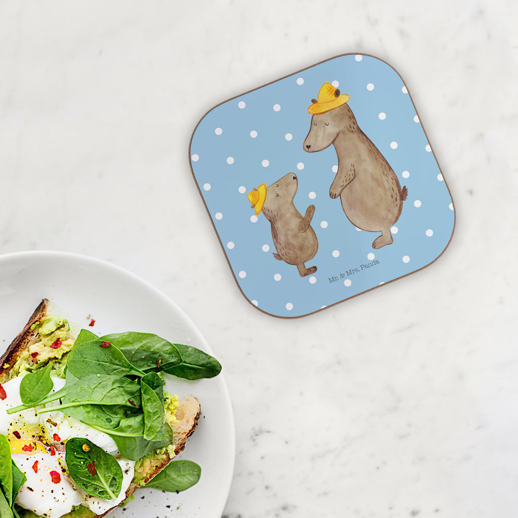 Quadratische Untersetzer Bären mit Hut Bierdeckel, Glasuntersetzer, Untersetzer Gläser, Getränkeuntersetzer, Familie, Vatertag, Muttertag, Bruder, Schwester, Mama, Papa, Oma, Opa, Bär, Bären, Vater, Papi, Paps, Dad, Daddy, Lieblingsmensch, Sohn, Söhne, Kind, Kinder, Vater-Sohn, Family, Vorbild