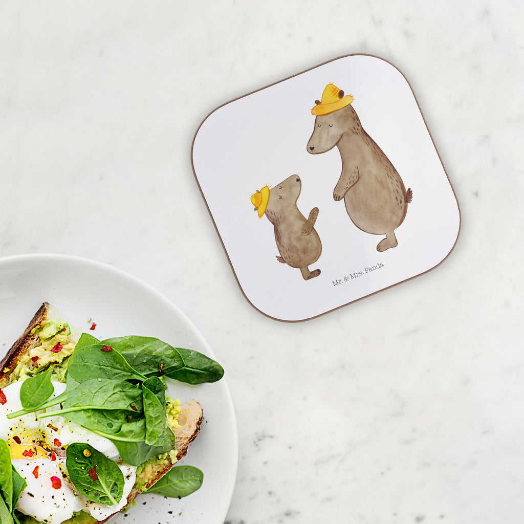 Quadratische Untersetzer Bären mit Hut Bierdeckel, Glasuntersetzer, Untersetzer Gläser, Getränkeuntersetzer, Familie, Vatertag, Muttertag, Bruder, Schwester, Mama, Papa, Oma, Opa, Bär, Bären, Vater, Papi, Paps, Dad, Daddy, Lieblingsmensch, Sohn, Söhne, Kind, Kinder, Vater-Sohn, Family, Vorbild