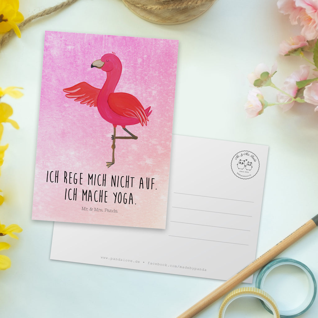 Postkarte Flamingo Yoga Geschenkkarte, Grußkarte, Karte, Einladung, Ansichtskarte, Geburtstagskarte, Einladungskarte, Dankeskarte, Flamingo, Vogel, Yoga, Namaste, Achtsamkeit, Yoga-Übung, Entspannung, Ärger, Aufregen, Tiefenentspannung
