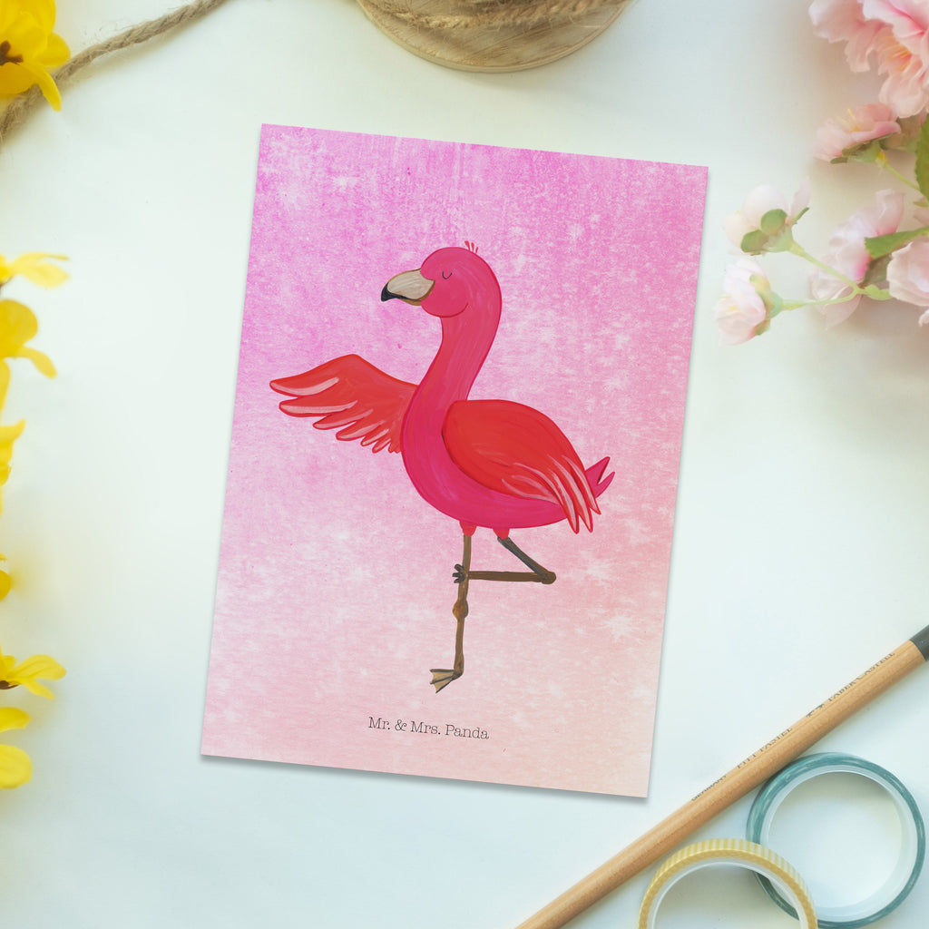Postkarte Flamingo Yoga Geschenkkarte, Grußkarte, Karte, Einladung, Ansichtskarte, Geburtstagskarte, Einladungskarte, Dankeskarte, Flamingo, Vogel, Yoga, Namaste, Achtsamkeit, Yoga-Übung, Entspannung, Ärger, Aufregen, Tiefenentspannung