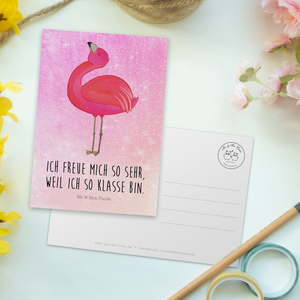 Postkarte Flamingo stolz Geschenkkarte, Grußkarte, Karte, Einladung, Ansichtskarte, Geburtstagskarte, Einladungskarte, Flamingo, stolz, Freude, Selbstliebe, Selbstakzeptanz, Freundin, beste Freundin, Tochter, Mama, Schwester
