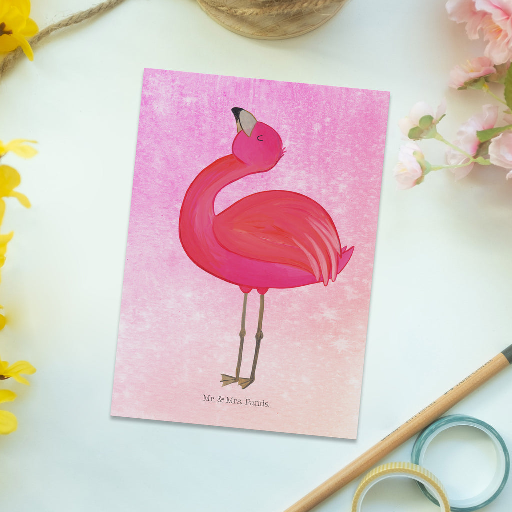 Postkarte Flamingo stolz Geschenkkarte, Grußkarte, Karte, Einladung, Ansichtskarte, Geburtstagskarte, Einladungskarte, Flamingo, stolz, Freude, Selbstliebe, Selbstakzeptanz, Freundin, beste Freundin, Tochter, Mama, Schwester
