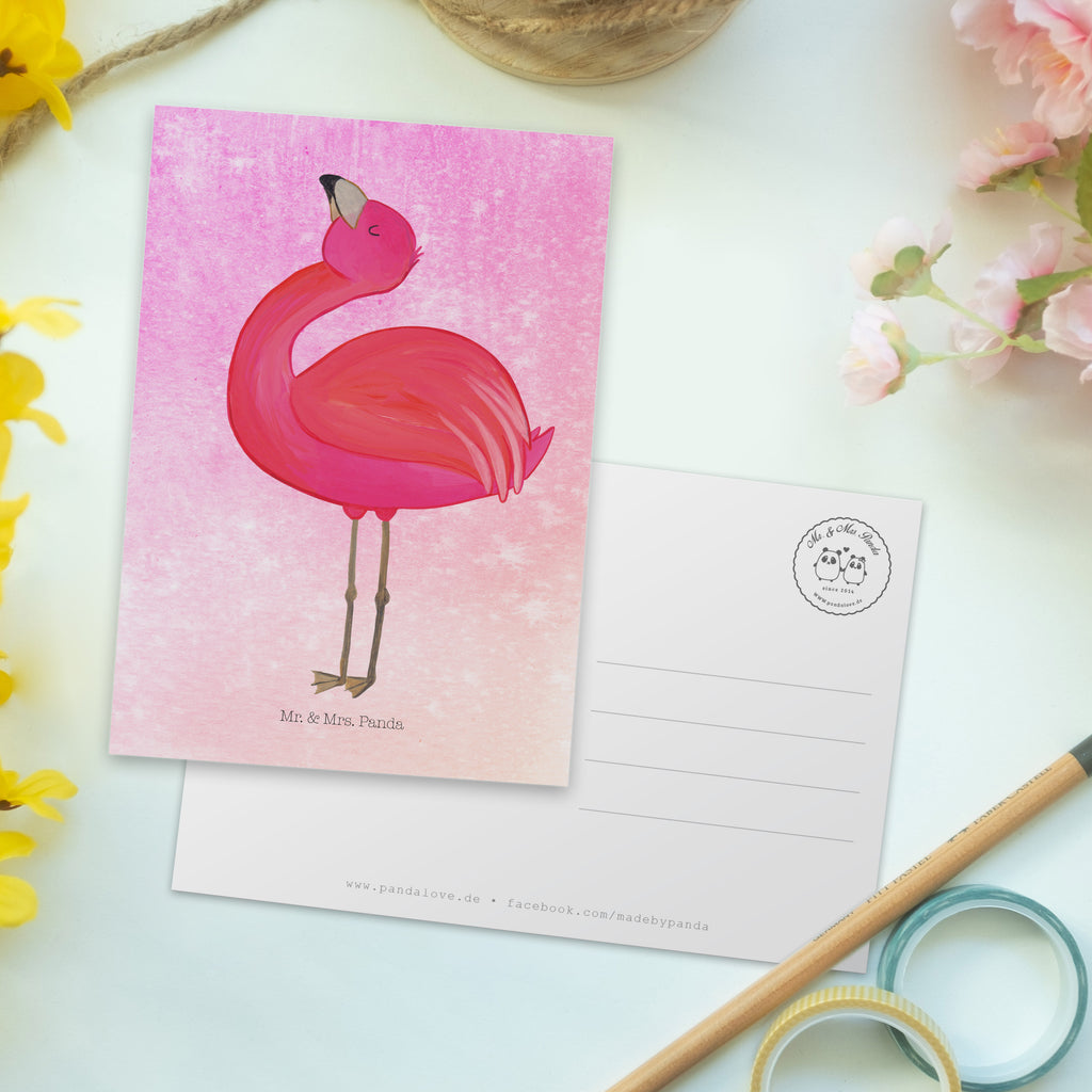 Postkarte Flamingo stolz Geschenkkarte, Grußkarte, Karte, Einladung, Ansichtskarte, Geburtstagskarte, Einladungskarte, Flamingo, stolz, Freude, Selbstliebe, Selbstakzeptanz, Freundin, beste Freundin, Tochter, Mama, Schwester