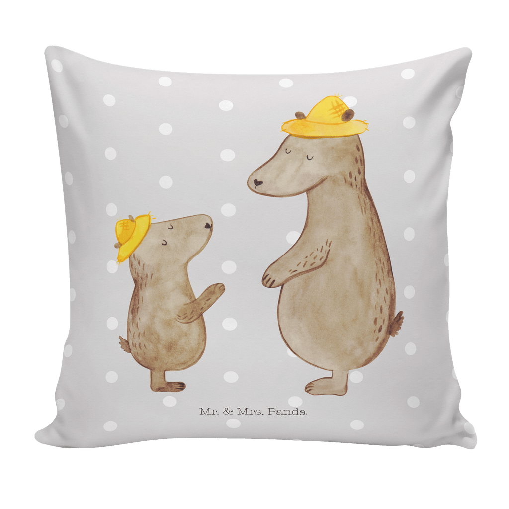 40x40 Kissen Bären mit Hut Kissenhülle, Kopfkissen, Sofakissen, Dekokissen, Motivkissen, Familie, Vatertag, Muttertag, Bruder, Schwester, Mama, Papa, Oma, Opa, Bär, Bären, Vater, Papi, Paps, Dad, Daddy, Lieblingsmensch, Sohn, Söhne, Kind, Kinder, Vater-Sohn, Family, Vorbild