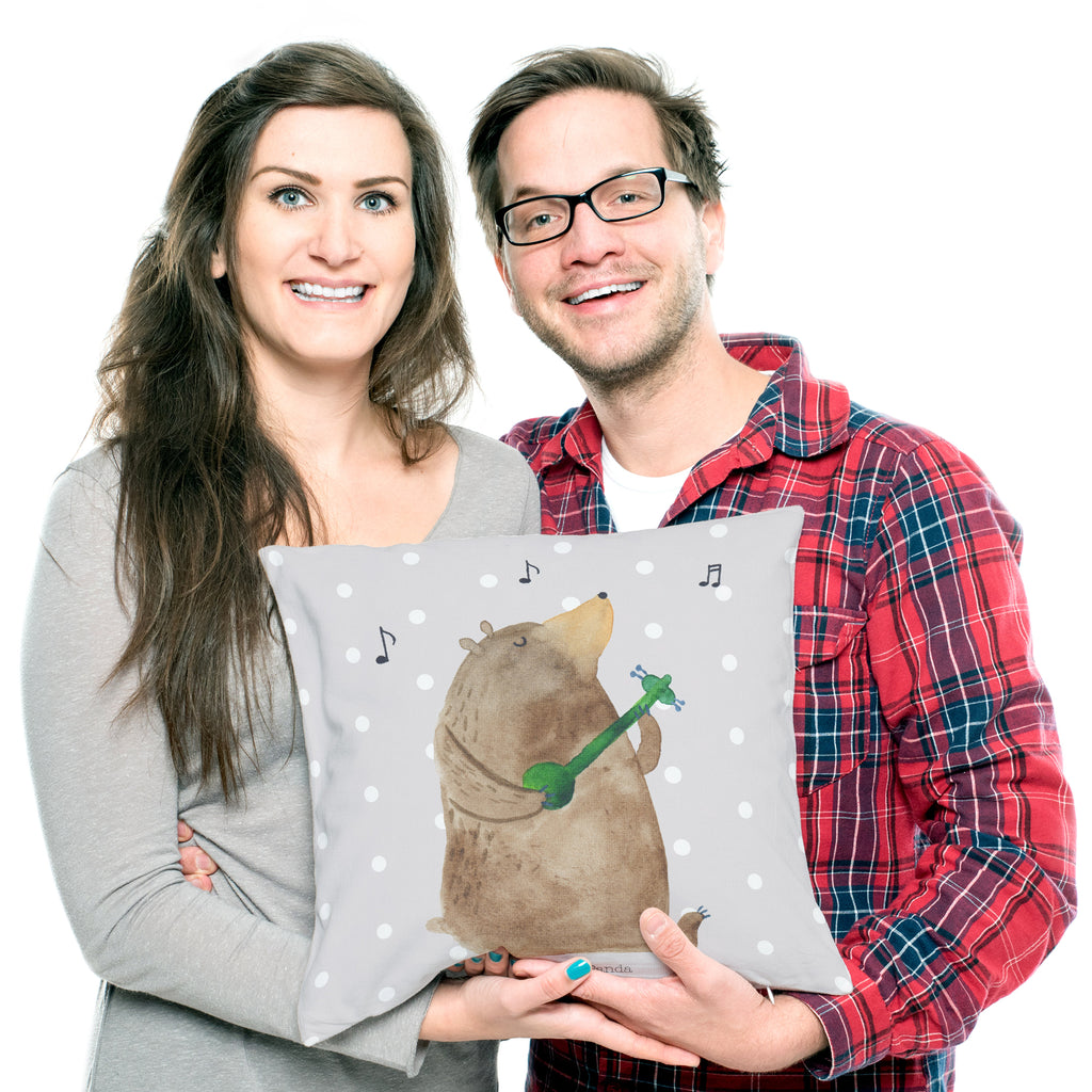 40x40 Kissen Bär Gitarre Kissenhülle, Kopfkissen, Sofakissen, Dekokissen, Motivkissen, Bär, Teddy, Teddybär
