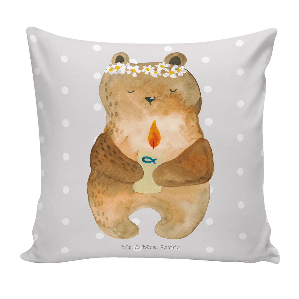40x40 Kissen Kommunion-Bär Kissenhülle, Kopfkissen, Sofakissen, Dekokissen, Motivkissen, Bär, Teddy, Teddybär, Kommunion, Gottes Segen, Taufkerze, katholisch