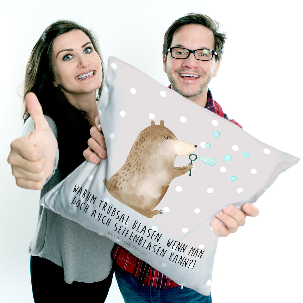 40x40 Kissen Bär Seifenblasen Kissenhülle, Kopfkissen, Sofakissen, Dekokissen, Motivkissen, Bär, Teddy, Teddybär, Seifenblasen Bär Lustig Sein Glücklich Traurig Happy