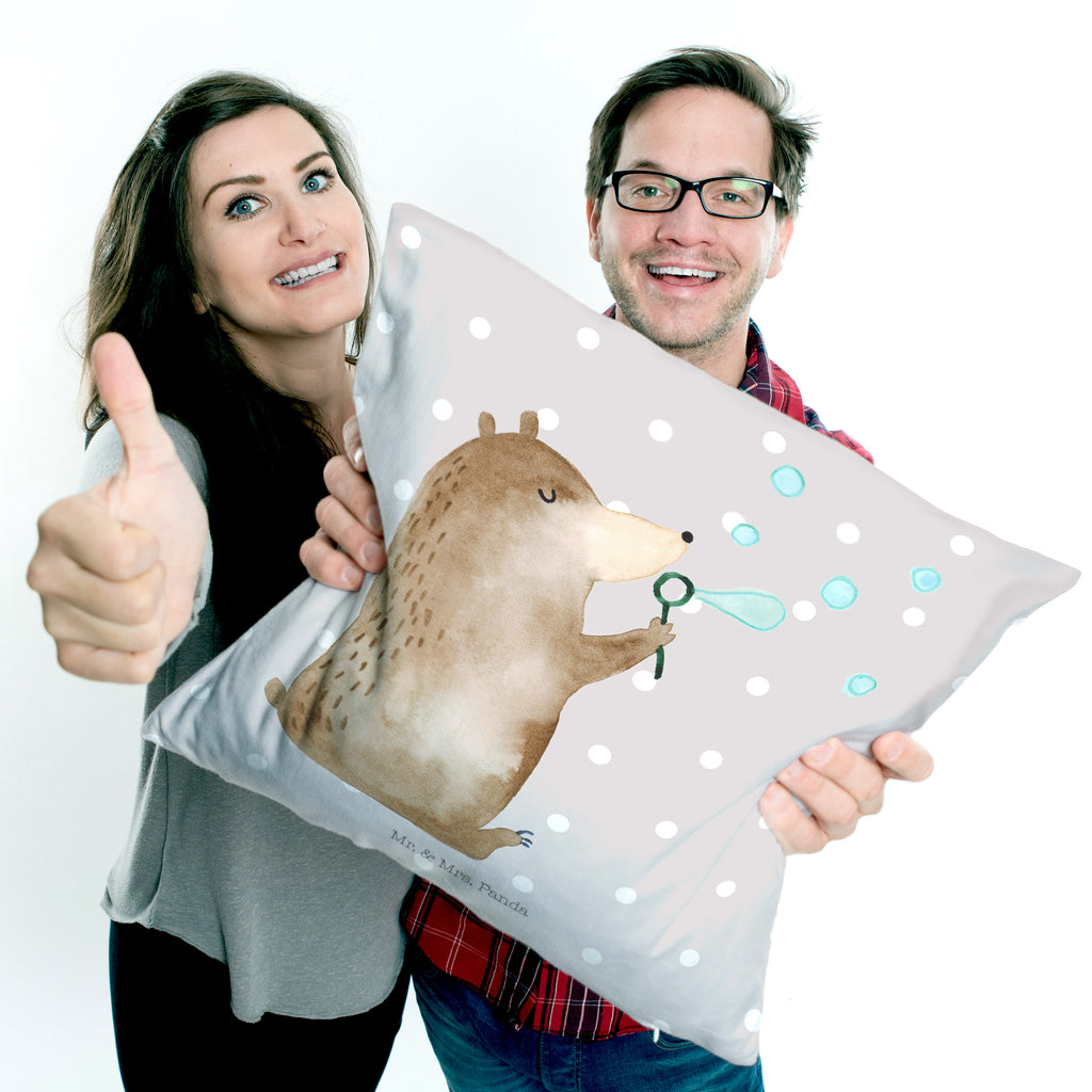 40x40 Kissen Bär Seifenblasen Kissenhülle, Kopfkissen, Sofakissen, Dekokissen, Motivkissen, Bär, Teddy, Teddybär, Seifenblasen Bär Lustig Sein Glücklich Traurig Happy