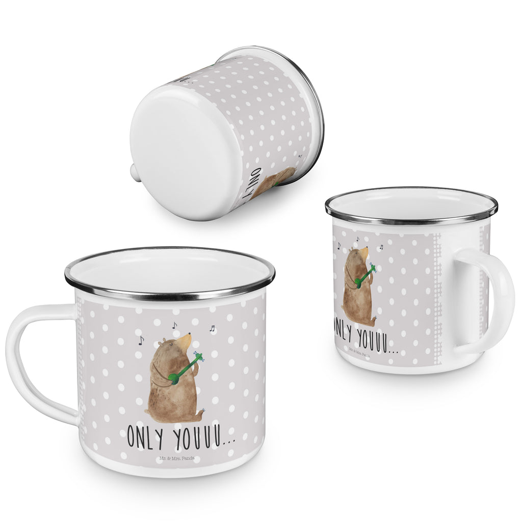 Camping Emaille Tasse Bär Gitarre Campingtasse, Trinkbecher, Metalltasse, Outdoor Tasse, Emaille Trinkbecher, Blechtasse Outdoor, Emaille Campingbecher, Edelstahl Trinkbecher, Metalltasse für Camping, Kaffee Blechtasse, Camping Tasse Metall, Bär, Teddy, Teddybär