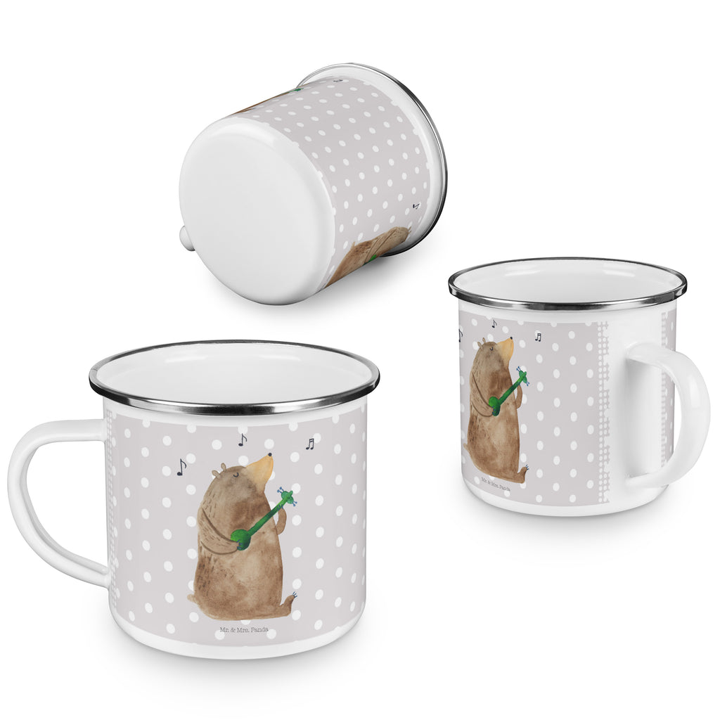 Camping Emaille Tasse Bär Gitarre Campingtasse, Trinkbecher, Metalltasse, Outdoor Tasse, Emaille Trinkbecher, Blechtasse Outdoor, Emaille Campingbecher, Edelstahl Trinkbecher, Metalltasse für Camping, Kaffee Blechtasse, Camping Tasse Metall, Bär, Teddy, Teddybär