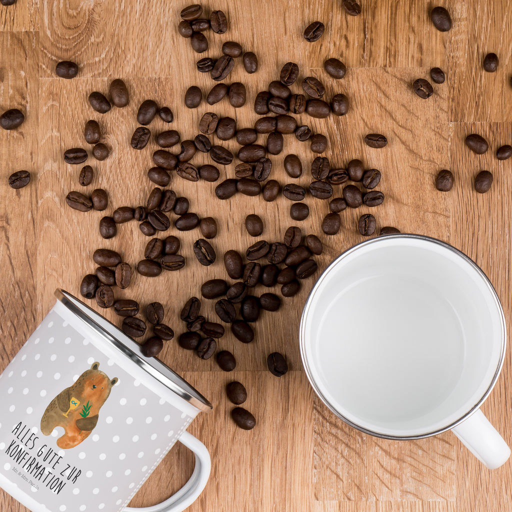 Camping Emaille Tasse Konfirmation-Bär Campingtasse, Trinkbecher, Metalltasse, Outdoor Tasse, Emaille Trinkbecher, Blechtasse Outdoor, Emaille Campingbecher, Edelstahl Trinkbecher, Metalltasse für Camping, Kaffee Blechtasse, Camping Tasse Metall, Bär, Teddy, Teddybär, Konfirmation, Kirche, evangelisch, Gottesdienst