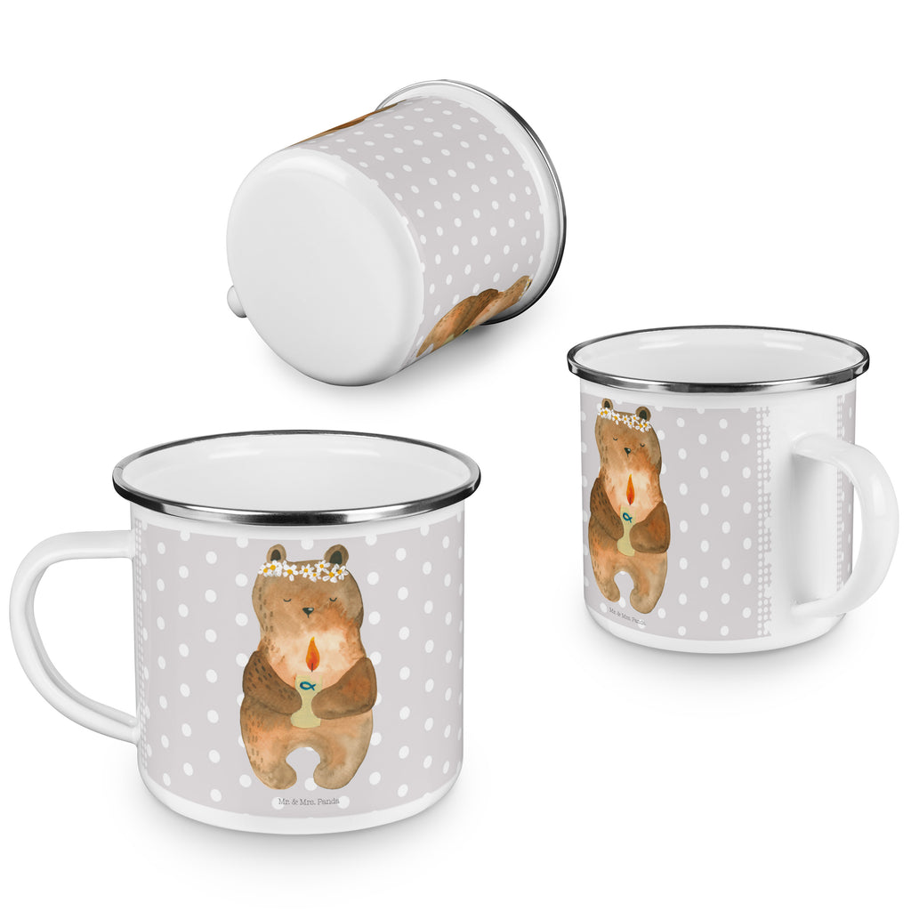Camping Emaille Tasse Kommunion-Bär Campingtasse, Trinkbecher, Metalltasse, Outdoor Tasse, Emaille Trinkbecher, Blechtasse Outdoor, Emaille Campingbecher, Edelstahl Trinkbecher, Metalltasse für Camping, Kaffee Blechtasse, Camping Tasse Metall, Bär, Teddy, Teddybär, Kommunion, Gottes Segen, Taufkerze, katholisch