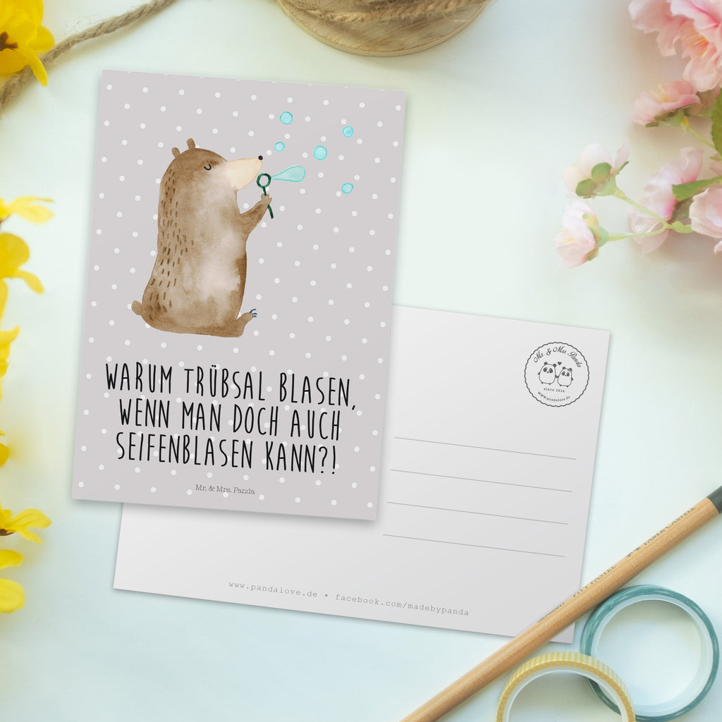 Postkarte Bär Seifenblasen Geschenkkarte, Grußkarte, Karte, Einladung, Ansichtskarte, Geburtstagskarte, Einladungskarte, Bär, Teddy, Teddybär, Seifenblasen Bär Lustig Sein Glücklich Traurig Happy